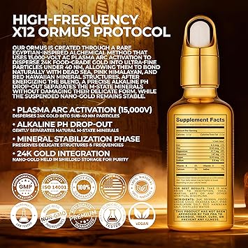 X12 Ormus Monoatomic Gold - Liquid Trace Mineral Blend with 24K Gold Made by Real Alchemists - Dead Sea & Himalayan Salt - 4 fl oz