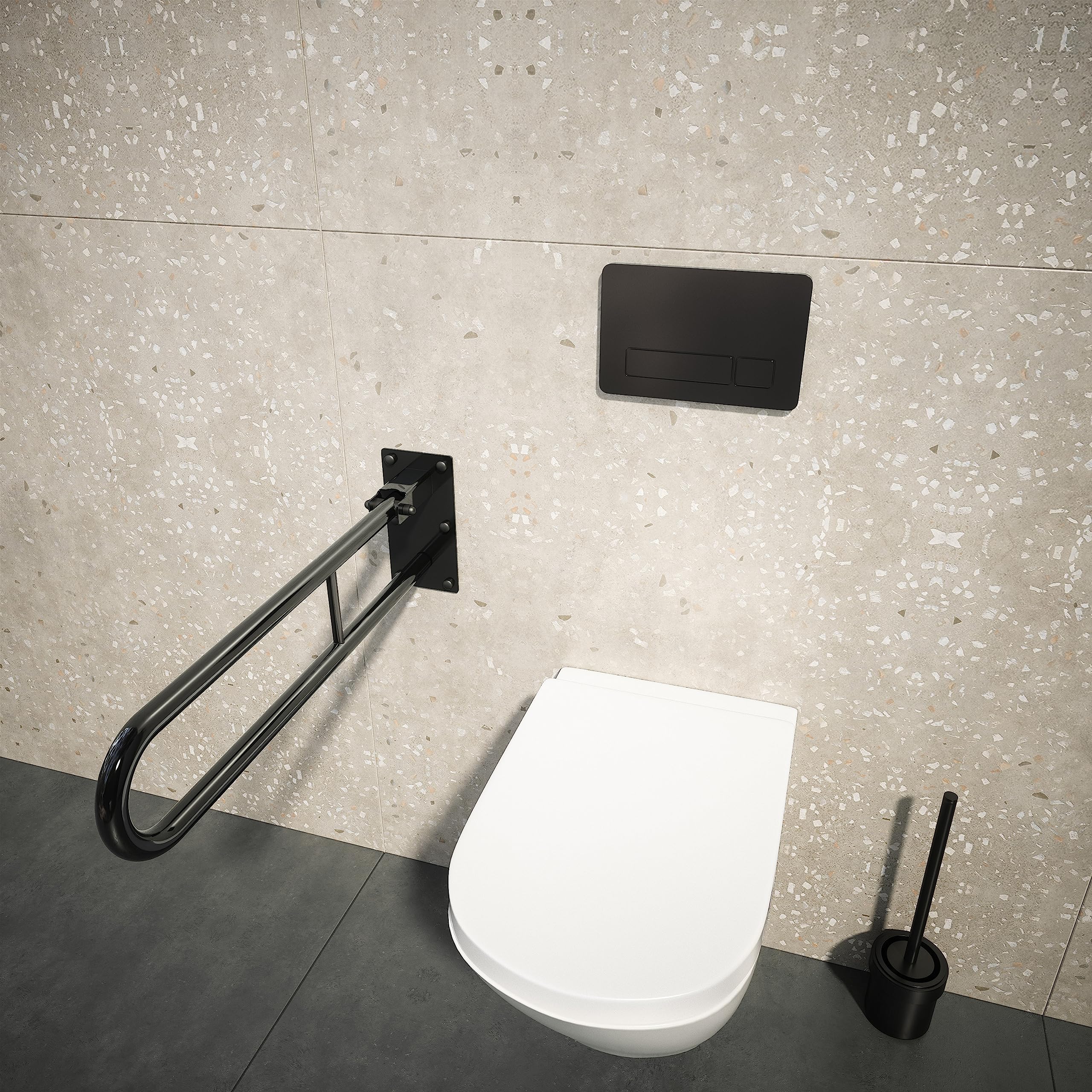 Aquabad® Barra de Apoyo abatible de acero, negro, 60 cm