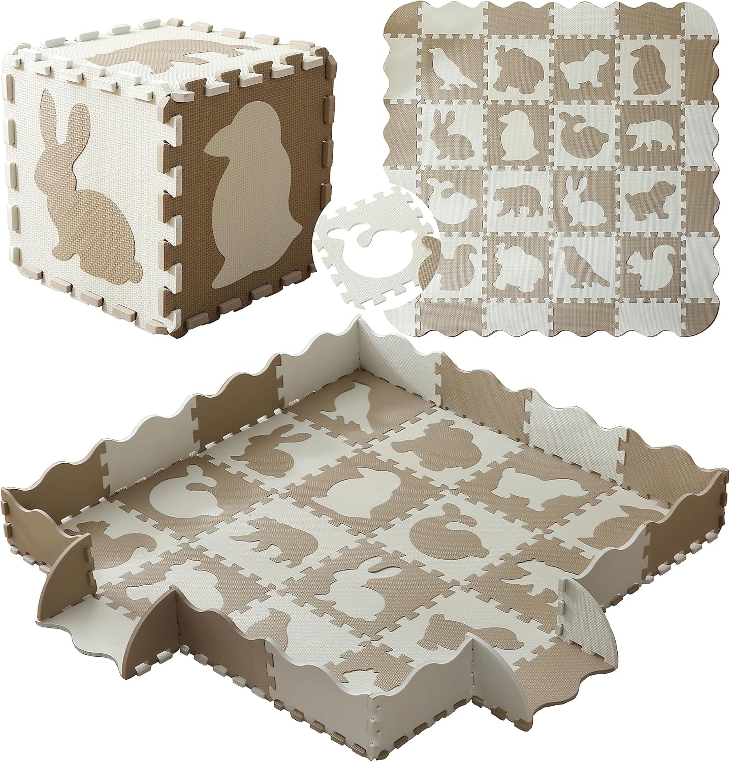 INTOMENG Outdoor Baby Foam Puzzle Play Mat Tiles For Kids/Babies EVA Interlocking Floor Mats Indoor With Border Soft Non-Slip Non-Toxic 16+20 Pcs Each Tile 31x31cm Overall Size 142×142×1cm