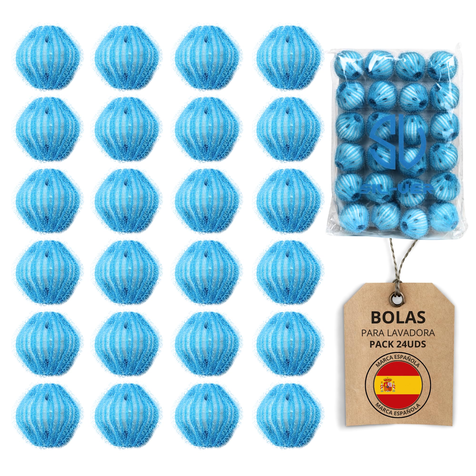 SILVERSTORE👍 24 Bolas Atrapa Pelos para Lavadora - Atrapa Pelusa para Todo Tipo Mascotas, Perros,Gatos etc, Juego de 24 Bolas Quitapelos (Azules)