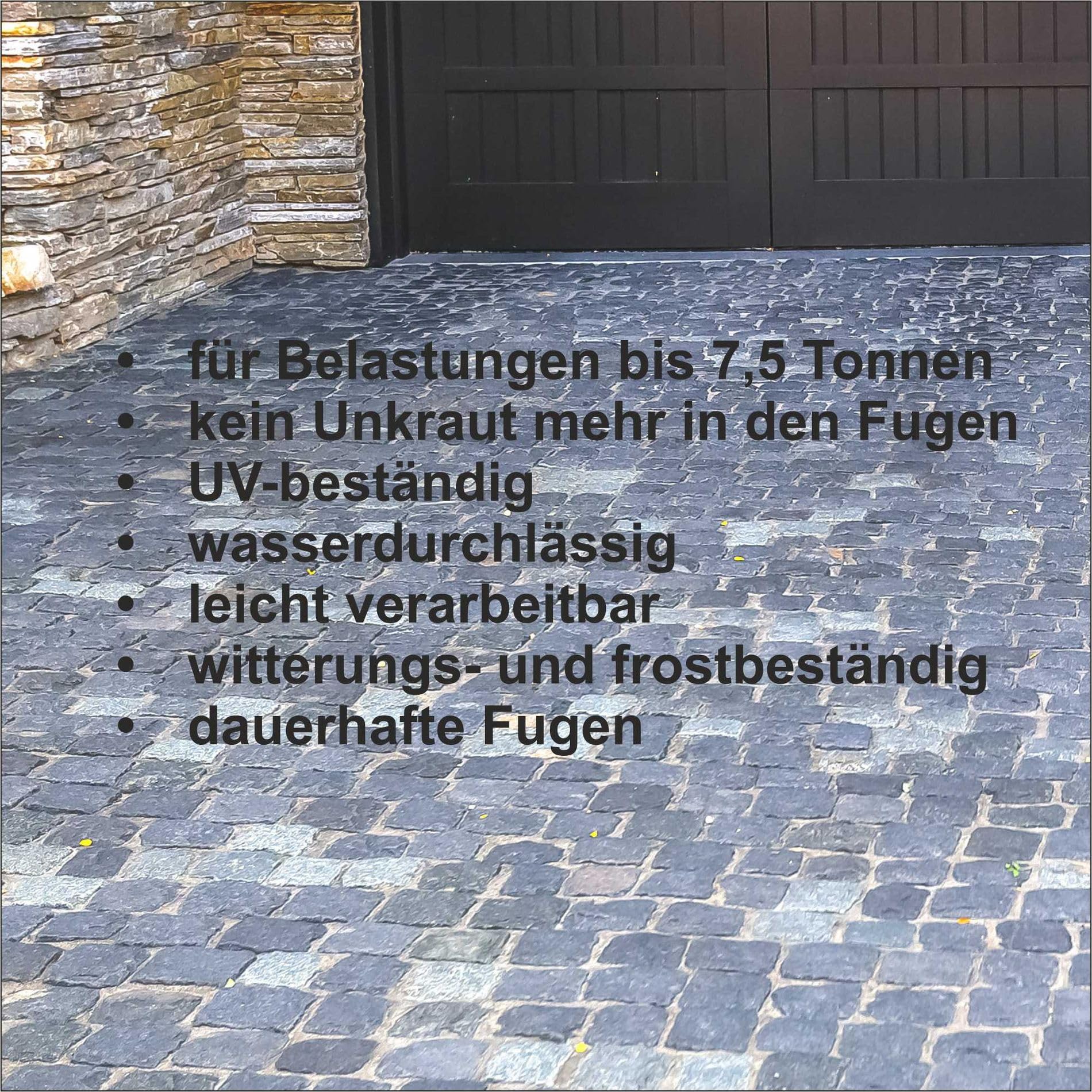 Terralith Pflasterfugenmörtel für LKW-Belastung schwarz/schwarz mit Bindemittel - 26,5kg - Fugenmörtel wasserdurchlässig gegen Unkraut für außen
