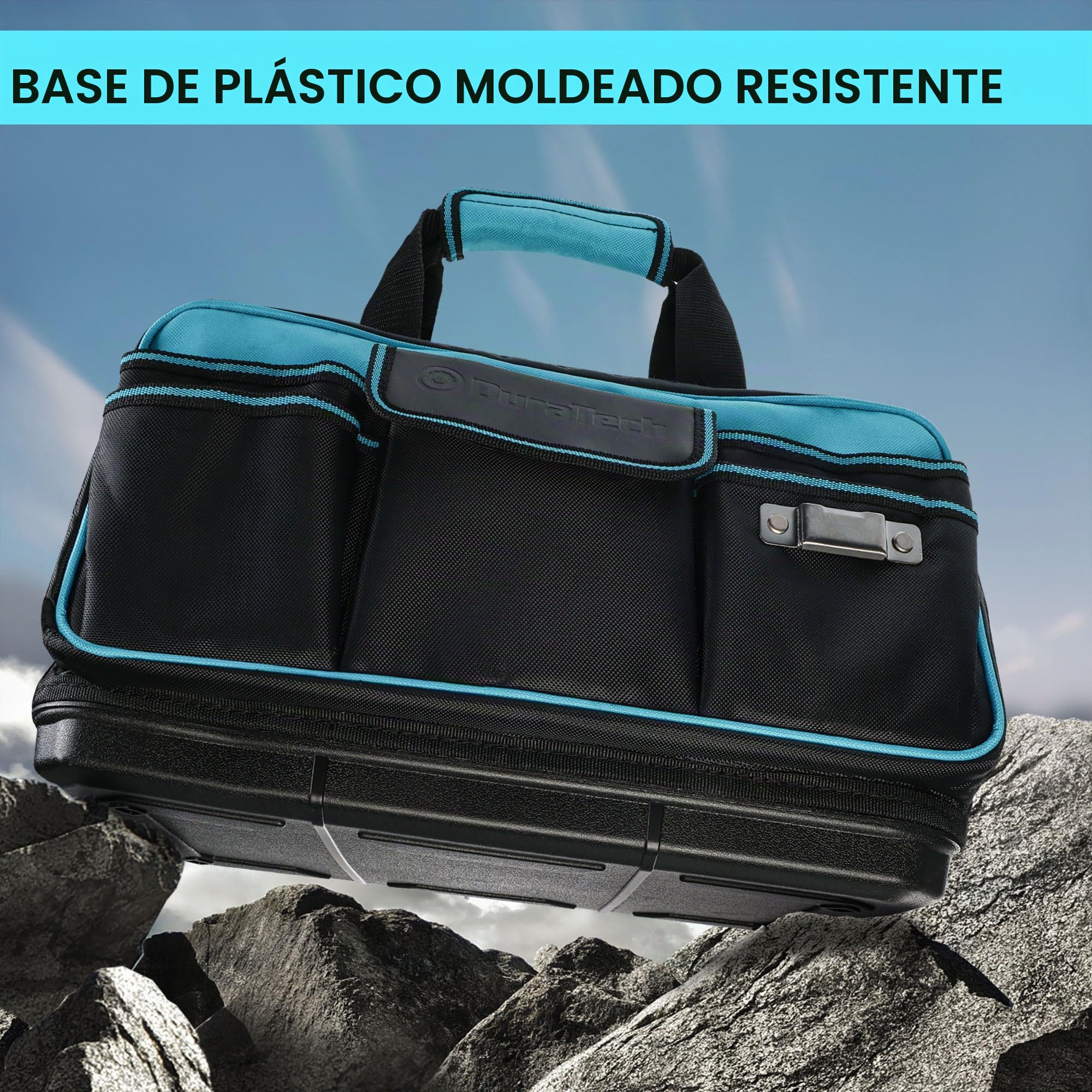 DURATECH Bolsa de Herramientas 43 x 29 x 30 cm, Bolsa de Herramientas con Carga Máxima 30 kg, Respaldo Rígido Resistente al Agua, Correa Ancha Ajustable para el Hombro, Cremallera Flexible