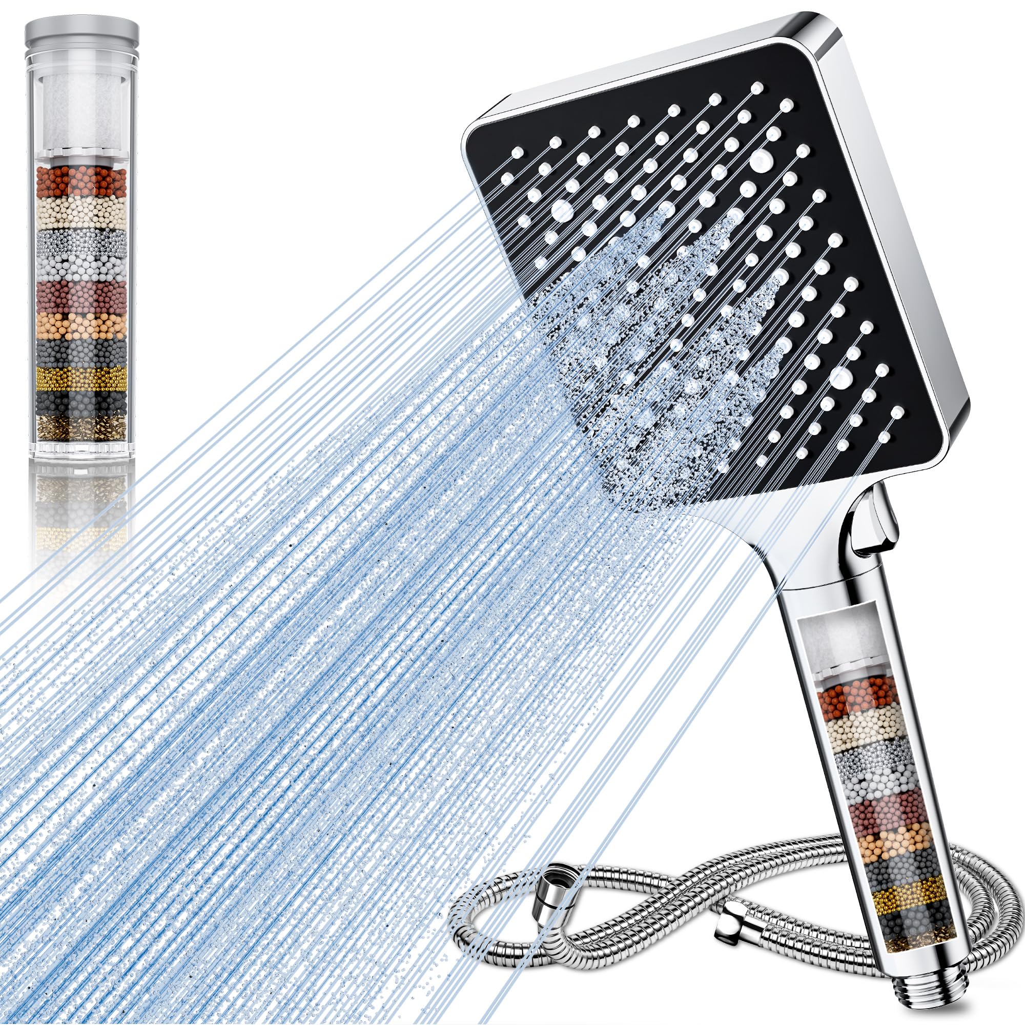 Magichome 25-Stage High Pressure Filter Shower Head with 1.5m Hose & 6 Modes, Removes Residual Chlorine from Hard Water - Ideal for Dry Skin and Hair Care (Filter Cartridge Pre-Installed) — image 1