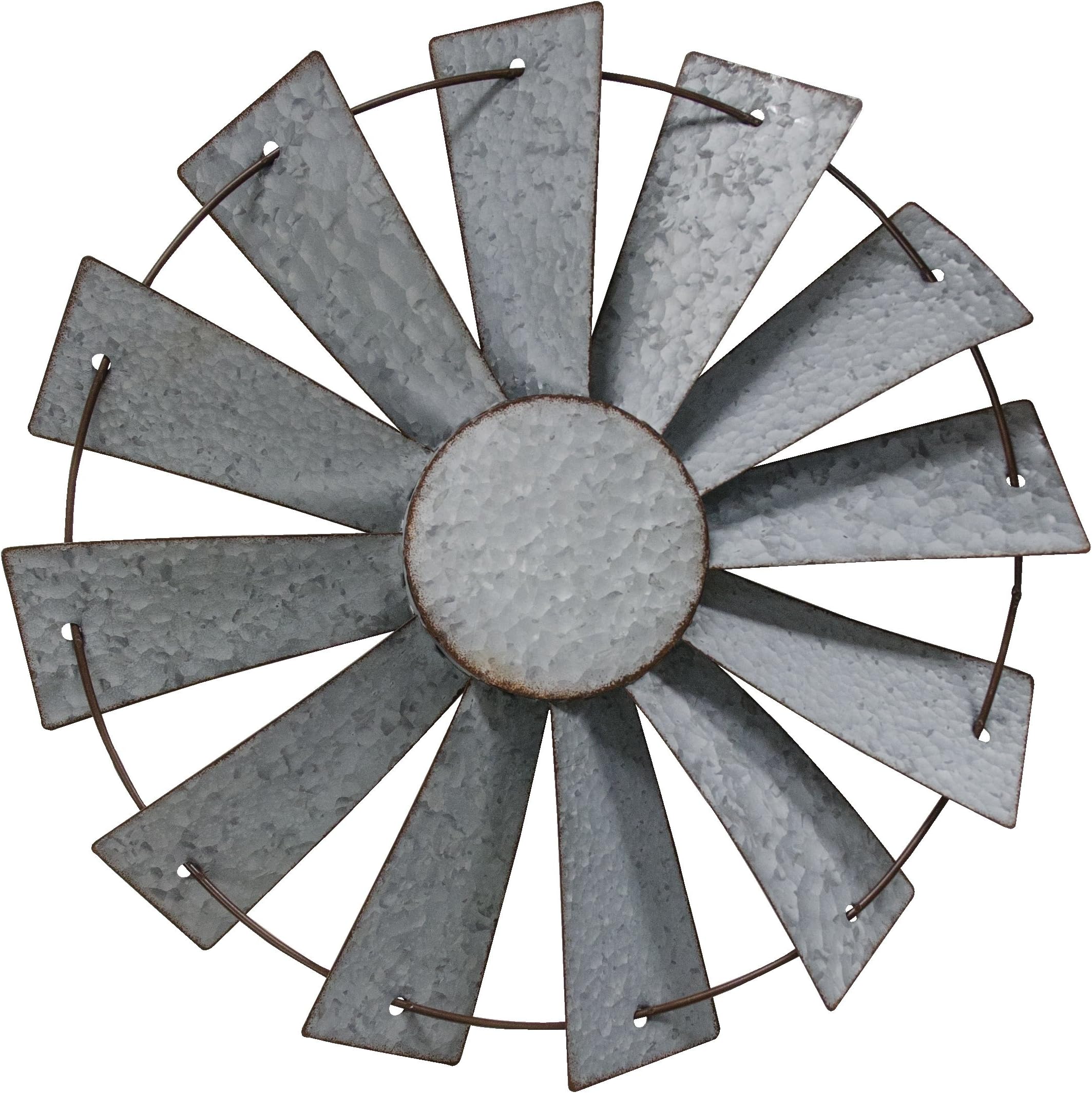 Galvanized Full Windmill Wall Art - 14 Inch - Farmhouse Country Decorations