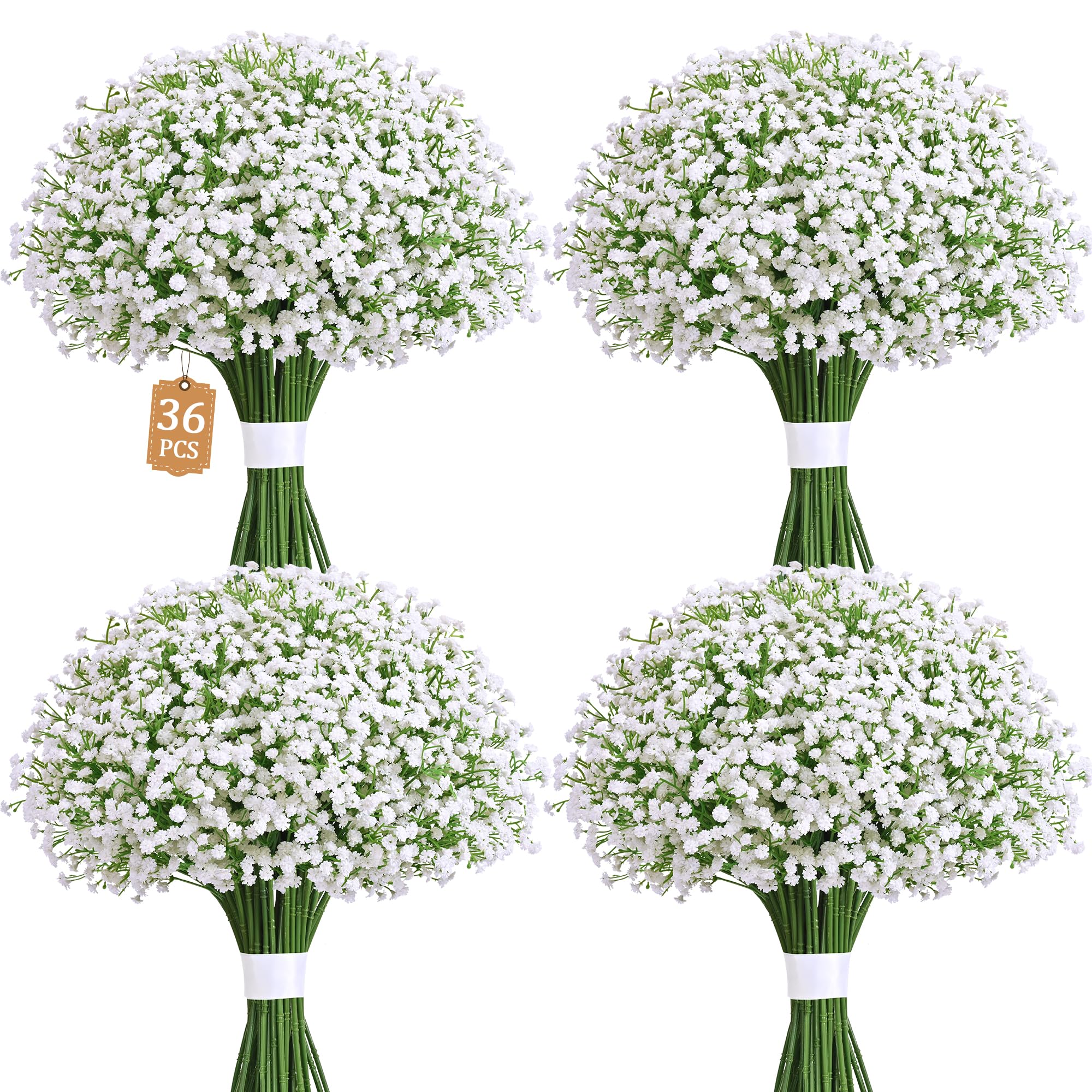 Photo 1 of MARTINE MALL 36 Pcs Babys Breath Artificial Flowers, White Baby Breath Flowers Artificial Bulk Real Touch Fake Babys Breath Flowers Faux Gypsophila for Wedding Party Home Floral Arrangement Decor
