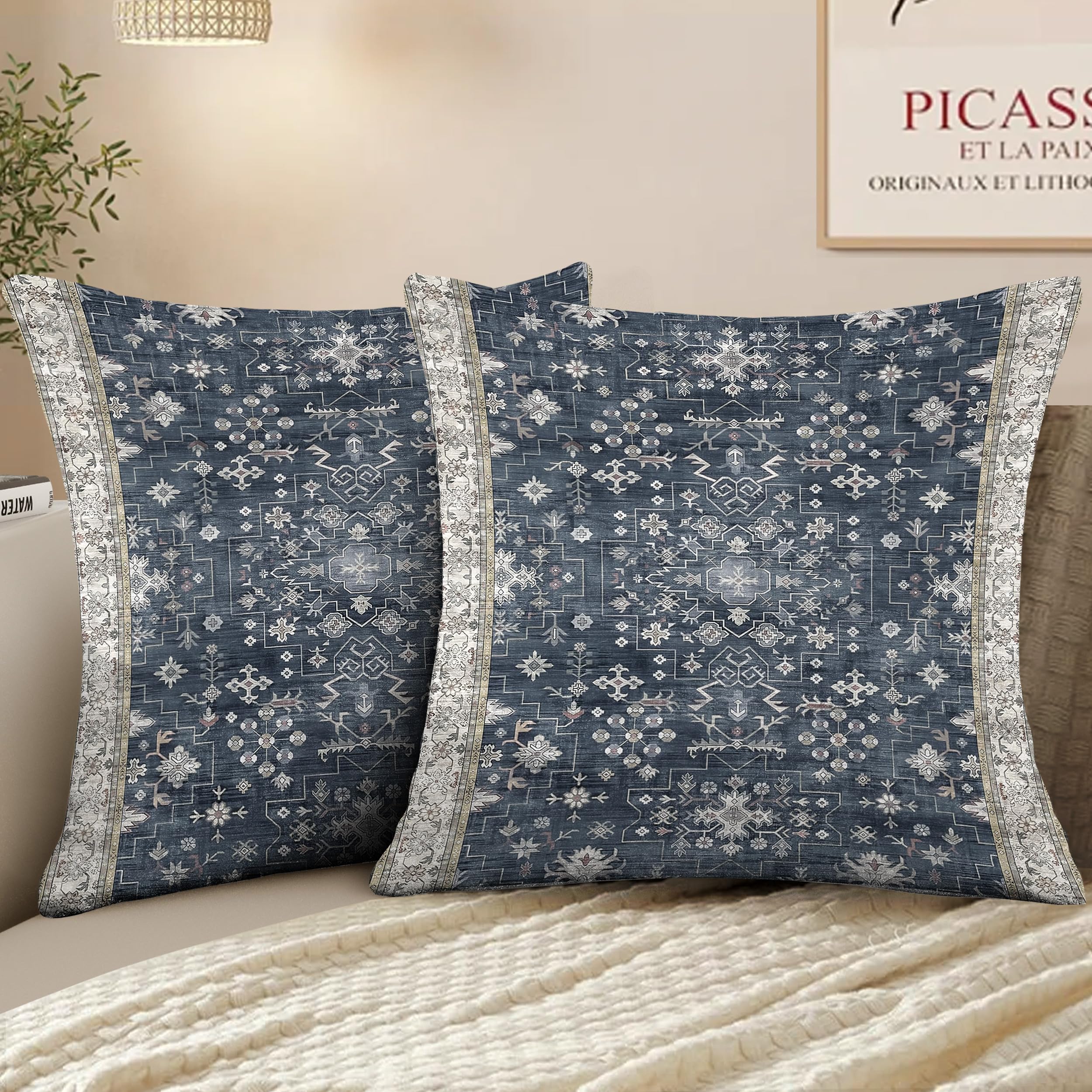 XPHZZL Pack of 2 Bohemian Style Linen Decorative Cushion Covers 40x40 cm Square Throw Pillow Covers 16x16 Inch Boho Style Pillowcases for Outdoor Home Decor Sofa Bedroom Car