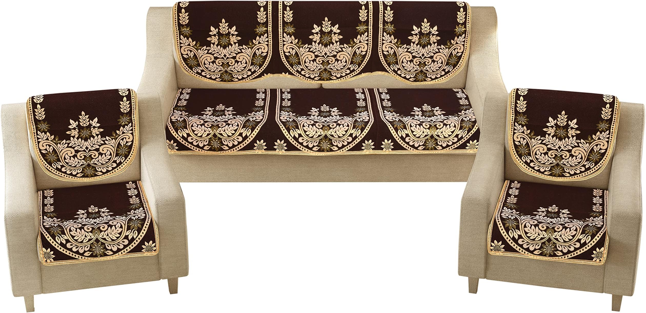 Nendle Soft Smooth Solid Fabric Floral Design Velvet 5 Seater Sofa ...