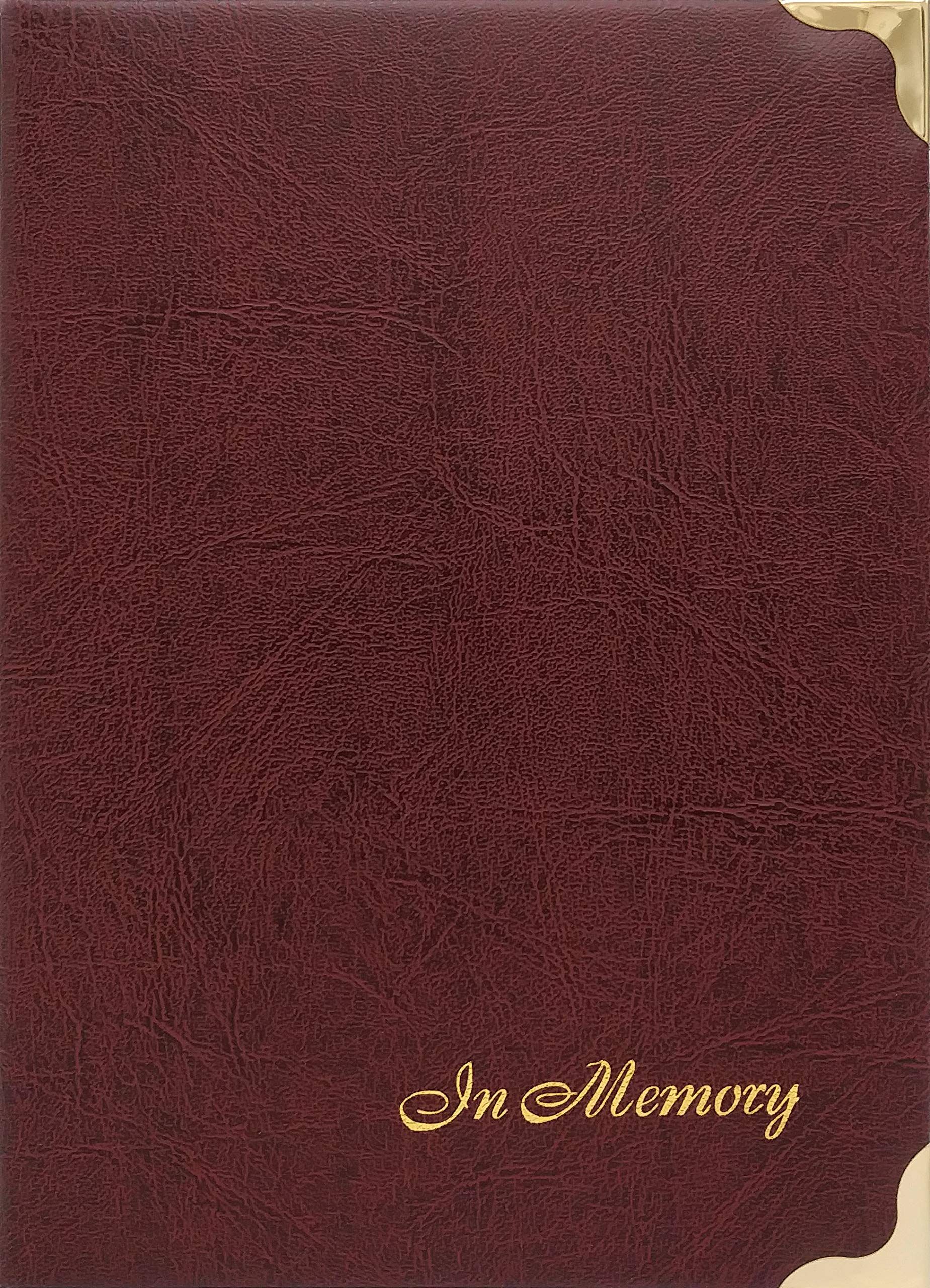 in Memory Funeral Guest Book, Visitor Registration, Condolence & Memorial Book, 7.25x10 inches, Brass Ring Binder (45) Removable Pages - Maroon