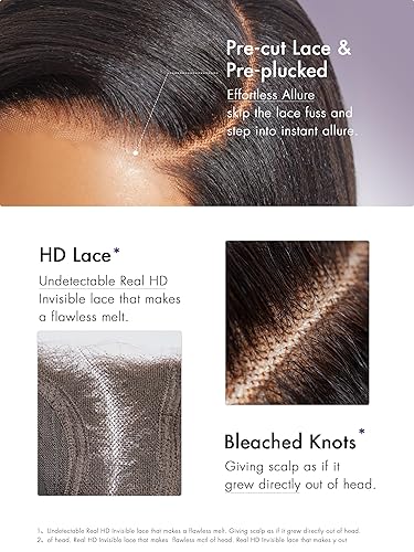 Miniatura 6 de LUVME HAIR Peluca de cabello humano lacio Yaki ligero de 10 pulgadas, encaje HD indetectable sin pegamento, pelucas de cabello humano prearrancado,