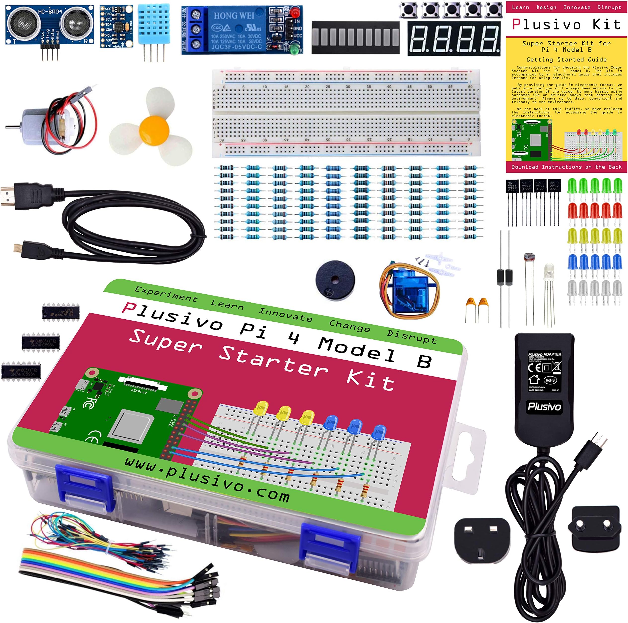Plusivo Pi 4 Super Starter Kit compatible with Raspberry Pi 4, with 5.1V 3A Power Adapter and Detailed PDF Guide with Lessons and Tutorials