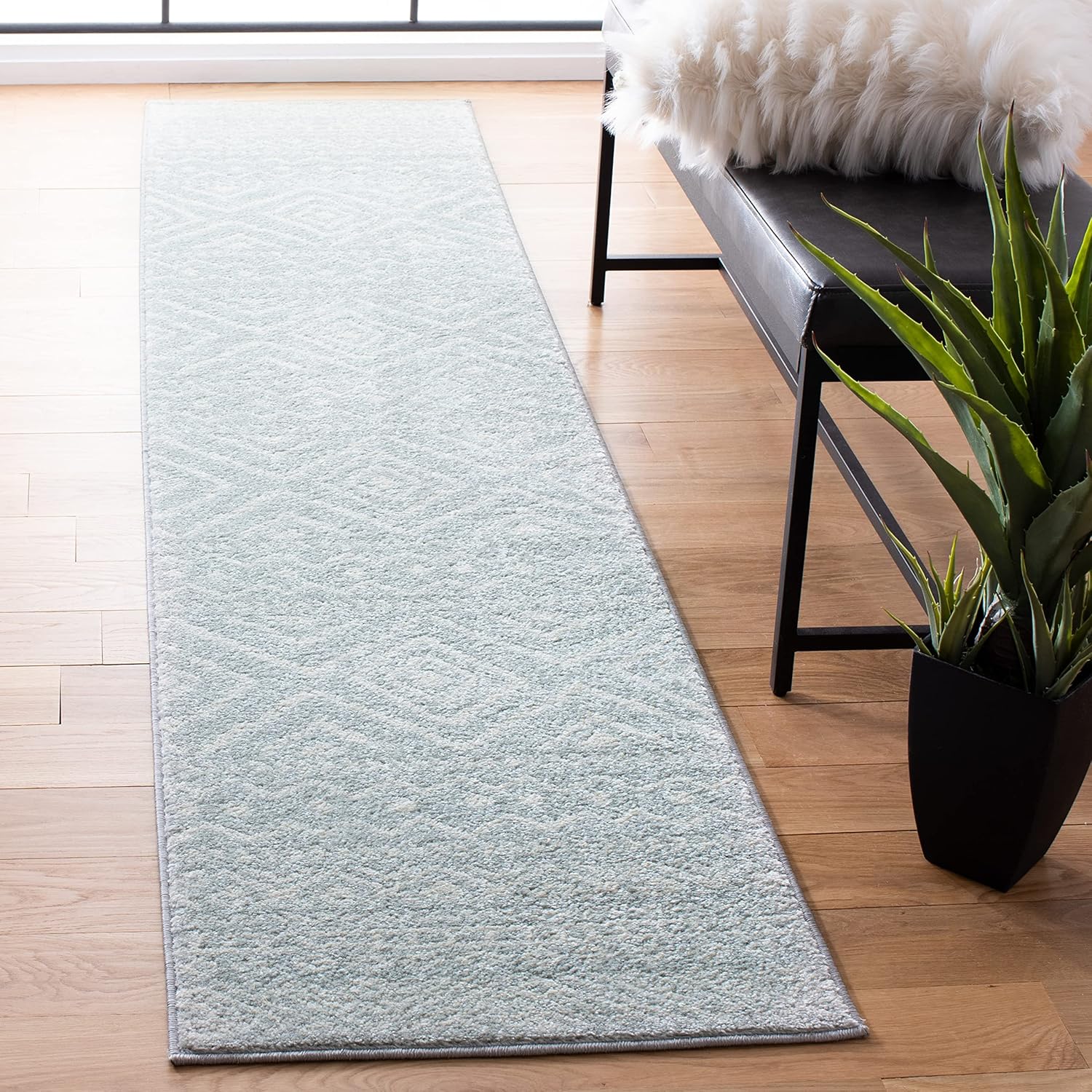 SAFAVIEH Tulum Collection Runner Rug – 2′ x 15′, Light Grey & Ivory, Moroccan Boho Distressed Design, Non-Shedding & Easy Care, Ideal for High Traffic Areas in Living Room, Bedroom (TUL267F)