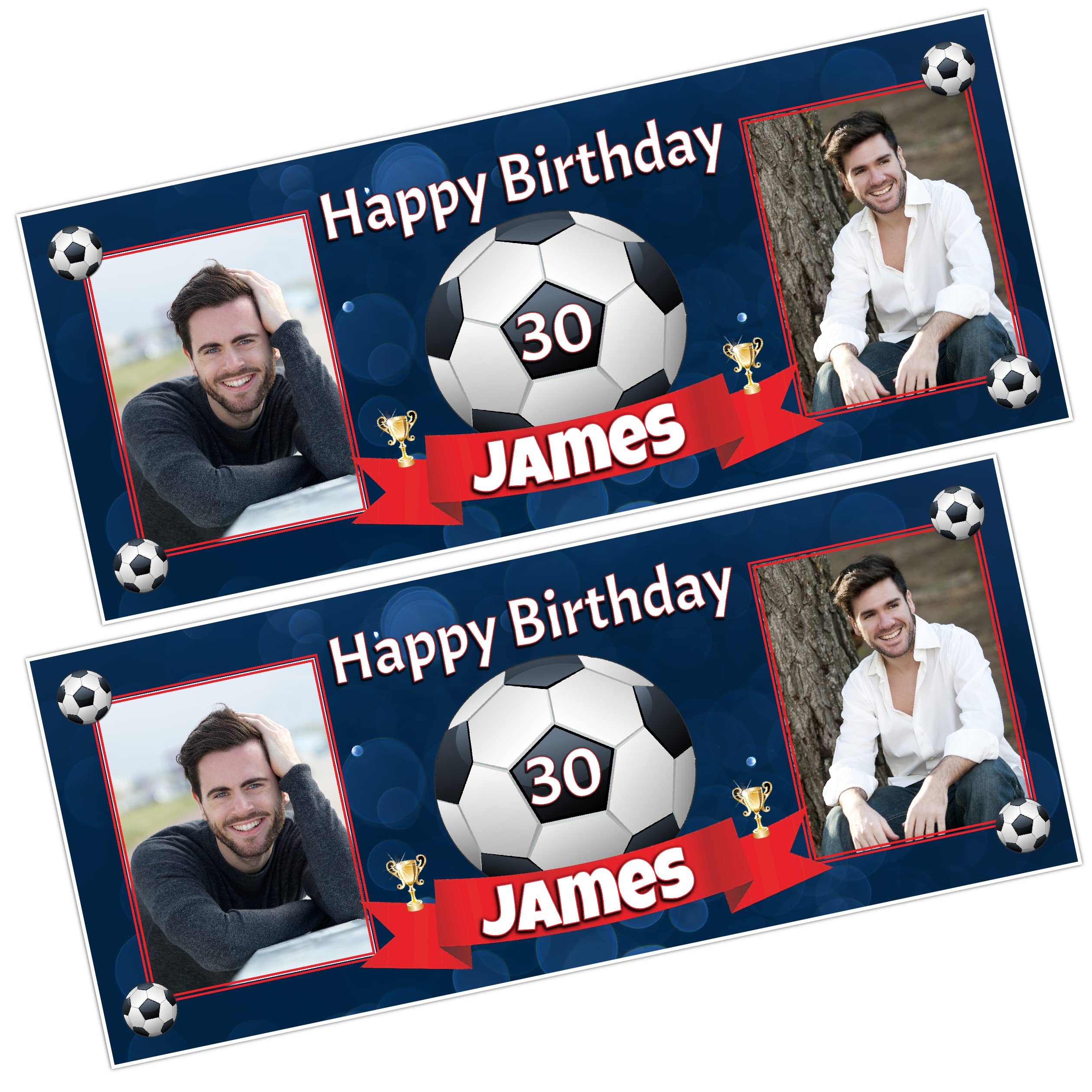 2 Personalised Football Happy Birthday Banners Photo Party Decorations N47 Any Age Kids Adults