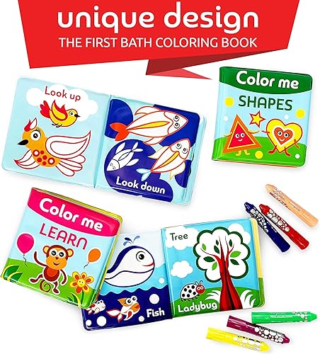 Miniatura 3 de BabyBibi Color Me Bath Books Plus Crayons - Juego de 4 libros diferentes - Incluye 6 crayones de baño lavables - Aprende y juega incluyendo opuestos