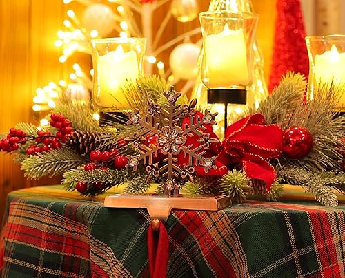 Miniatura 6 de Amooca Soportes para calcetines de Navidad antideslizantes, ganchos de metal para chimenea, para decoración de fiestas de Navidad (bronce copo de