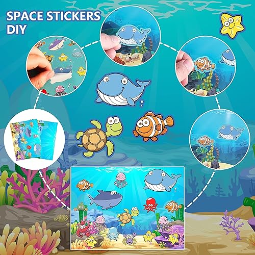 Miniatura 4 de 24 hojas de calcomanías de animales marinos y océanos para niños, lindas calcomanías de peces de vida marina, calcomanías de tiburón tropical,