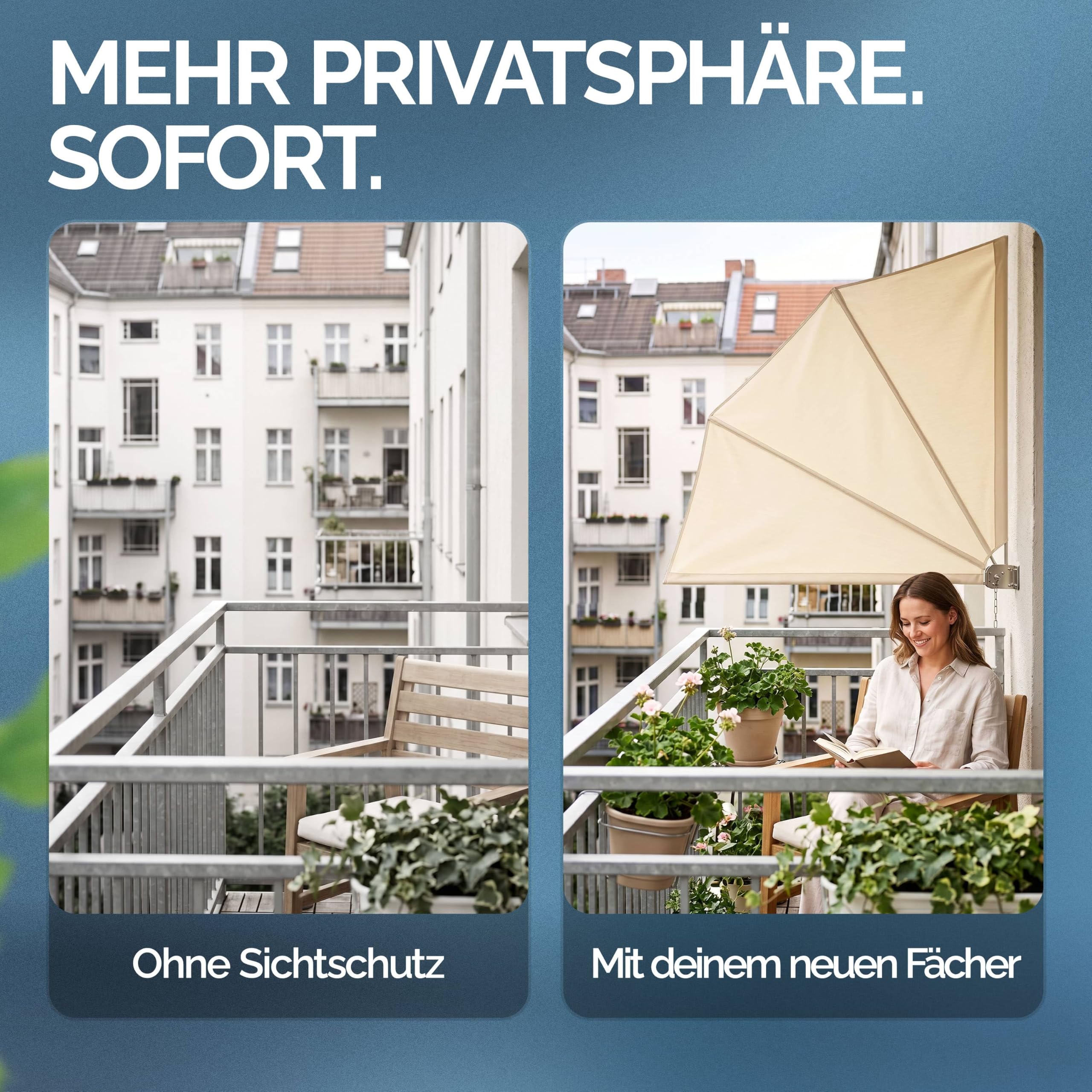 Detex® Balkonfächer Sichtschutz inkl. Abdeckung 140x140cm Wetterfest UV-beständig Faltbar Terrasse Seitenmarkise Sonnenschutz Wandhalterung Anthrazit