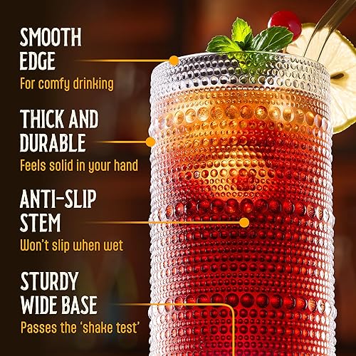 Miniatura 5 de Juego de 6 vasos para beber Hobnail de 12 onzas, juego de cristalería multiusos transparente, vasos decorativos para bar, cocina, cristalería de