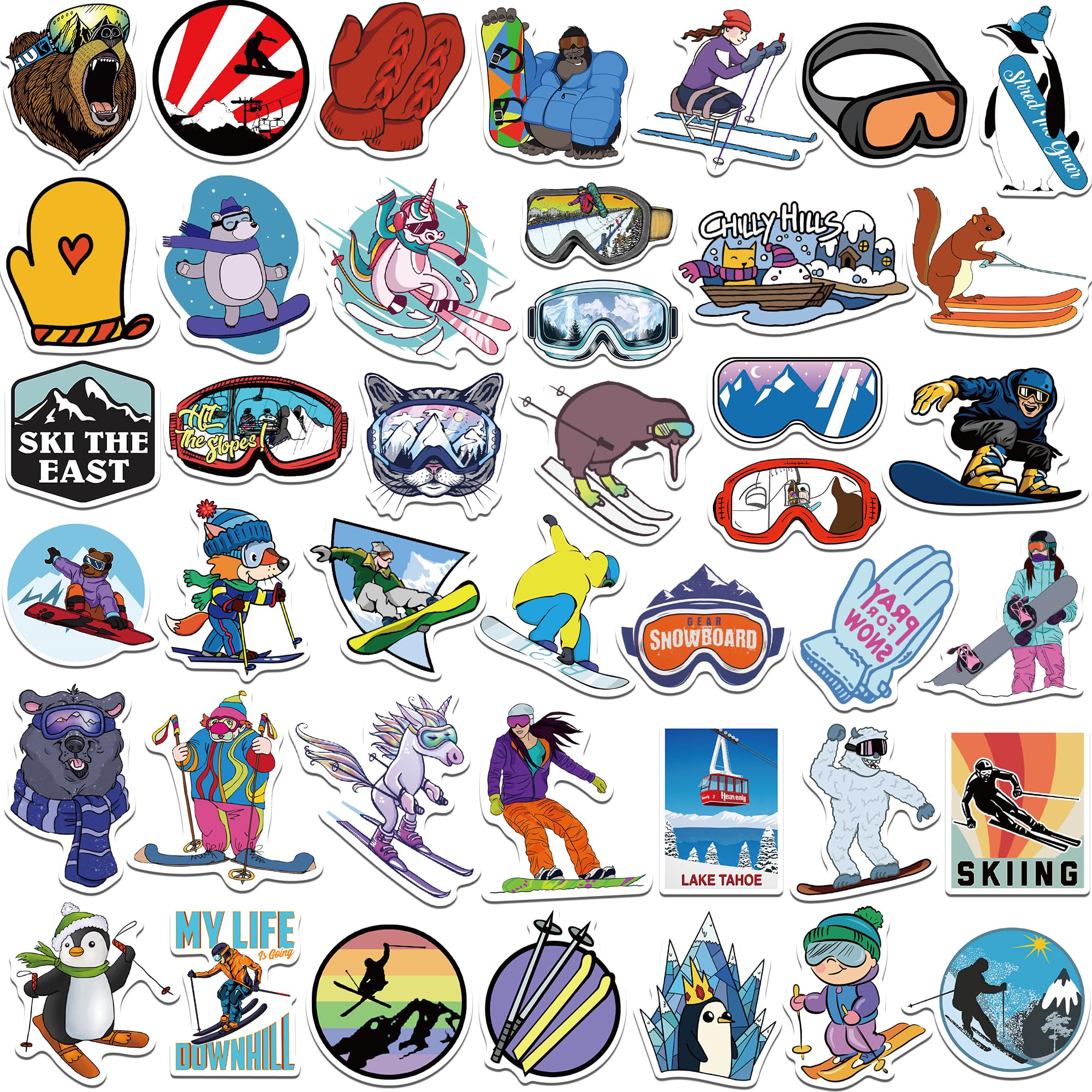 SUSIHI Ski Stickers for Kindle Kids Ski Helmet Stickers for Water Bottles Scrapbook Laptop Book Waterproof(50 Pcs)