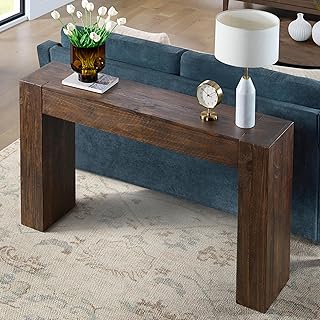 Alaterre Furniture Stockyard Solid Wood Console Table - 56 Inch Modern Farmhouse Entryway Table - Easy Assembly Living Room Furniture for Behind The Couch, Entryway, or Hallway (Brown)