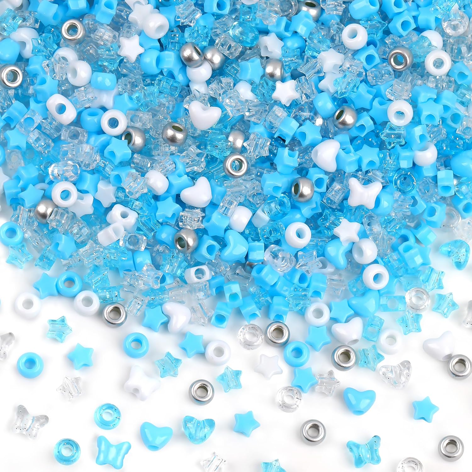 1000Pcs Blue White Transparent Glitter Winter Pony Beads Plastic Heart Butterfly Star Beads for Friendship Bracelet Making 6x9mm with 4mm Hole, Festive Supplies for DIY Jewelry & Holiday Decor - Image 4