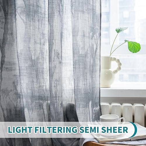 Miniatura 5 de Cortinas de 84 pulgadas de largo, juego de 2 paneles para sala de estar, dormitorio, estampado texturizado de lino, cortinas abstractas para puerta,