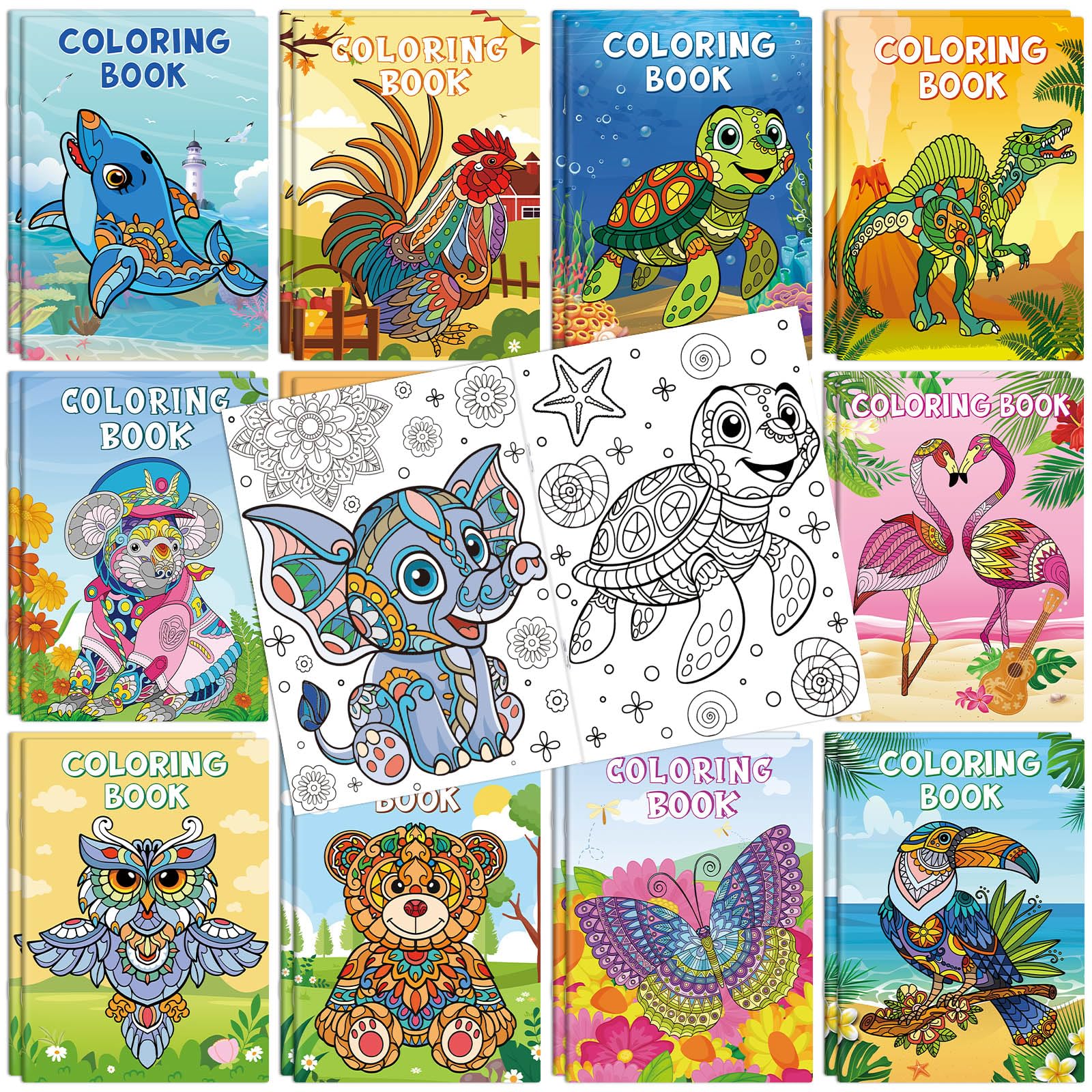 Funrous 24 Pcs Valentine's Day Mandala Coloring Books Bulk Ocean Jungle Animals Coloring Books Animals Holiday Activity Supplies for Gift Filler Home