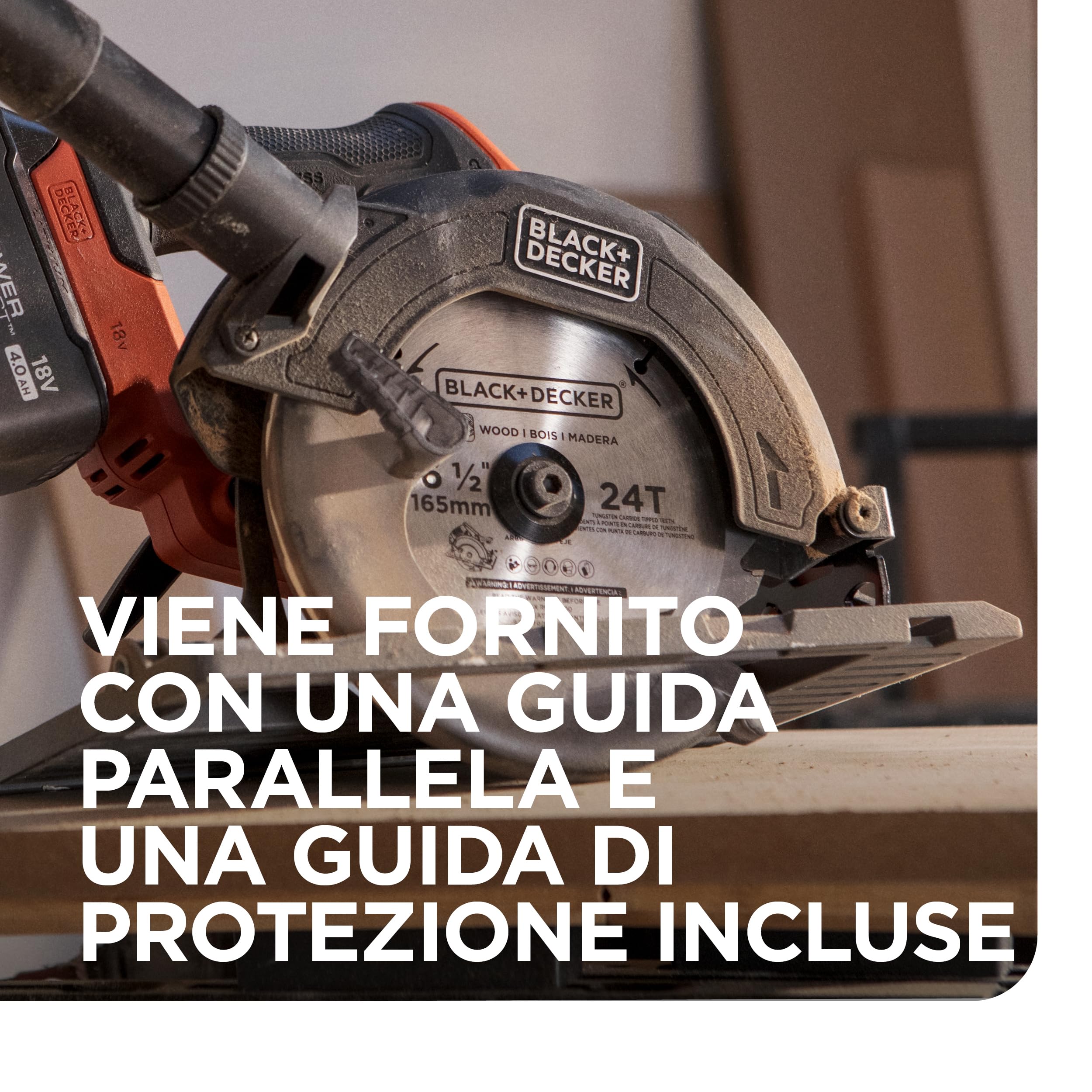 BLACK+DECKER Sega circolare a batteria senza spazzole, solo utensile - senza batteria, sega circolare elettrica con lama da 165 mm, binario di guida e guida parallela, BLCCS78NAZ-XJ