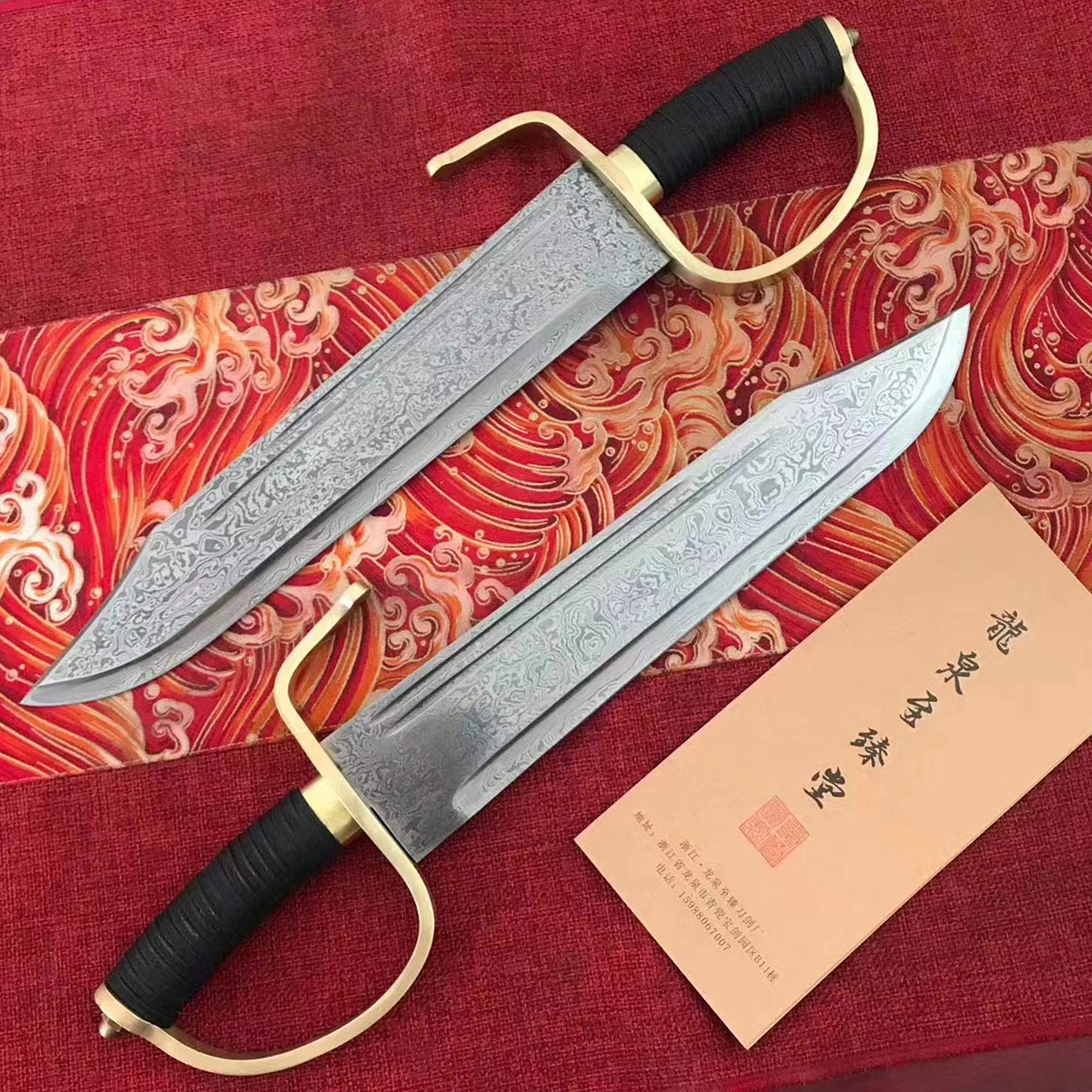 MURASAME Chinese Wing Chun Butterfly Sword Damascus Folded Steel Blade Sharp Handmade