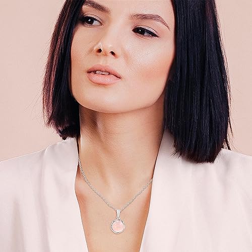 Miniatura 8 de 925 Sterling Silver Rose Quartz Necklace - Dainty 12mm Round Shiny Light Pink Rose Quartz, Real Natural Gemstone Pendant, Delicate Ornamented
