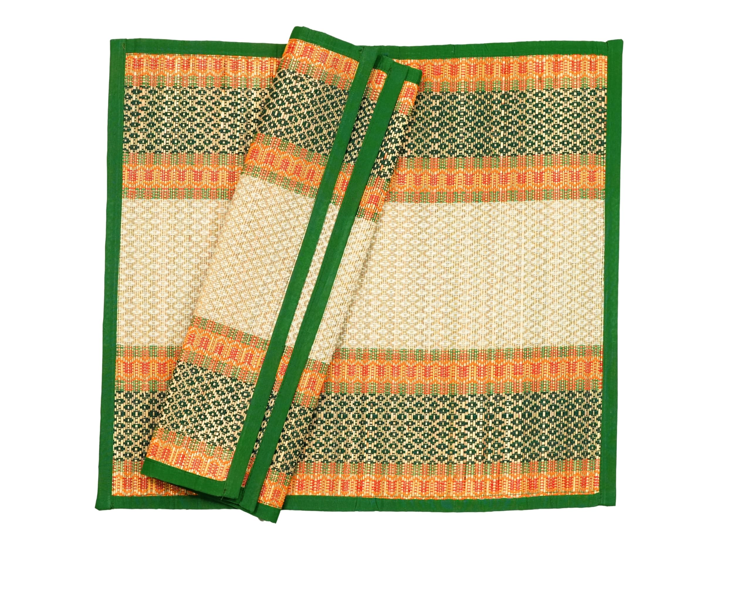 MAMAJI Natural River Grass Handcrafted Pooja Floor Mats/Meditation Prayer, Sittting, Aasan Mat Chatai Set of 2, 18x18 Inches (Green)-image-21