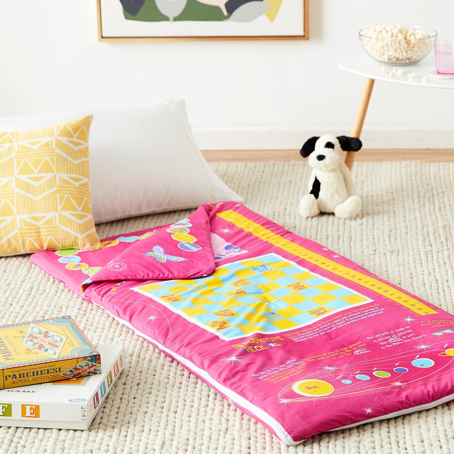 Playtime Reversible Super Fun All in 1 Slumber Bag, Play Mat and Bed Cover. Over 35 Fun Games & Puzzles. Ultra-Soft 100% Cotton - Boys & Girls up to 5’10”