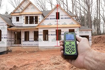 Powersmith Plm325 325 'مقياس المسافة بالليزر الرقمي الخلفي المقاوم للطقس مع أربع وحدات قياس ، عرض كسري ، إيقاف تلقائي ، بطاريات قبضة مطاطية ، وحزام حزام