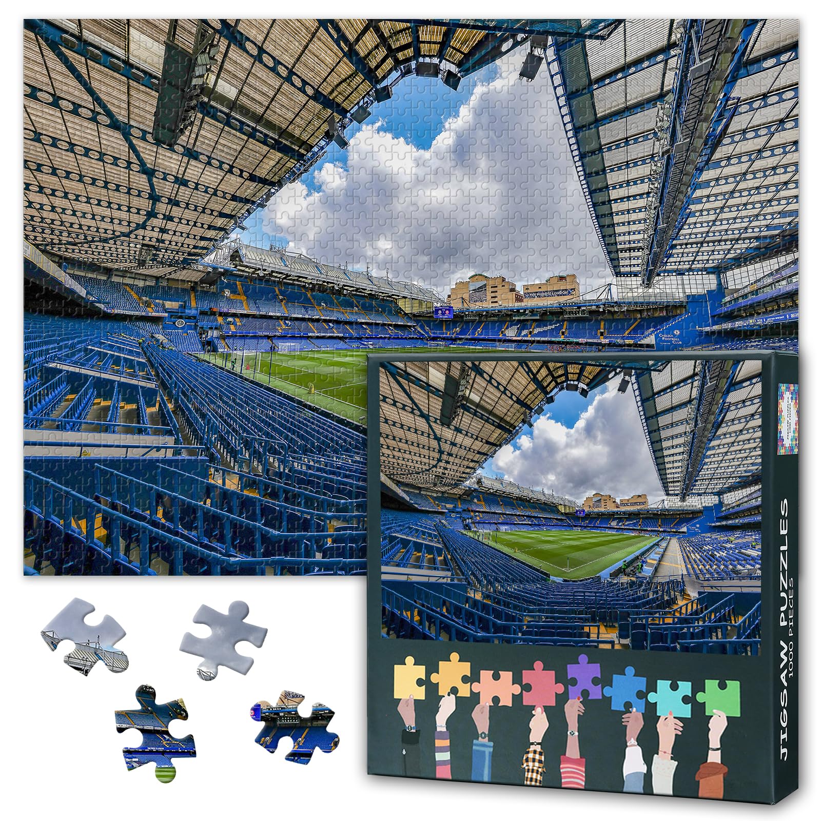 1000 Piece Jigsaw Puzzle -Chelsea Away Match at Stamford Bridge Stadium, 50x70cm Complex Artwork Parlour Games, Famous Stadium Puzzles, Family Challenge Night