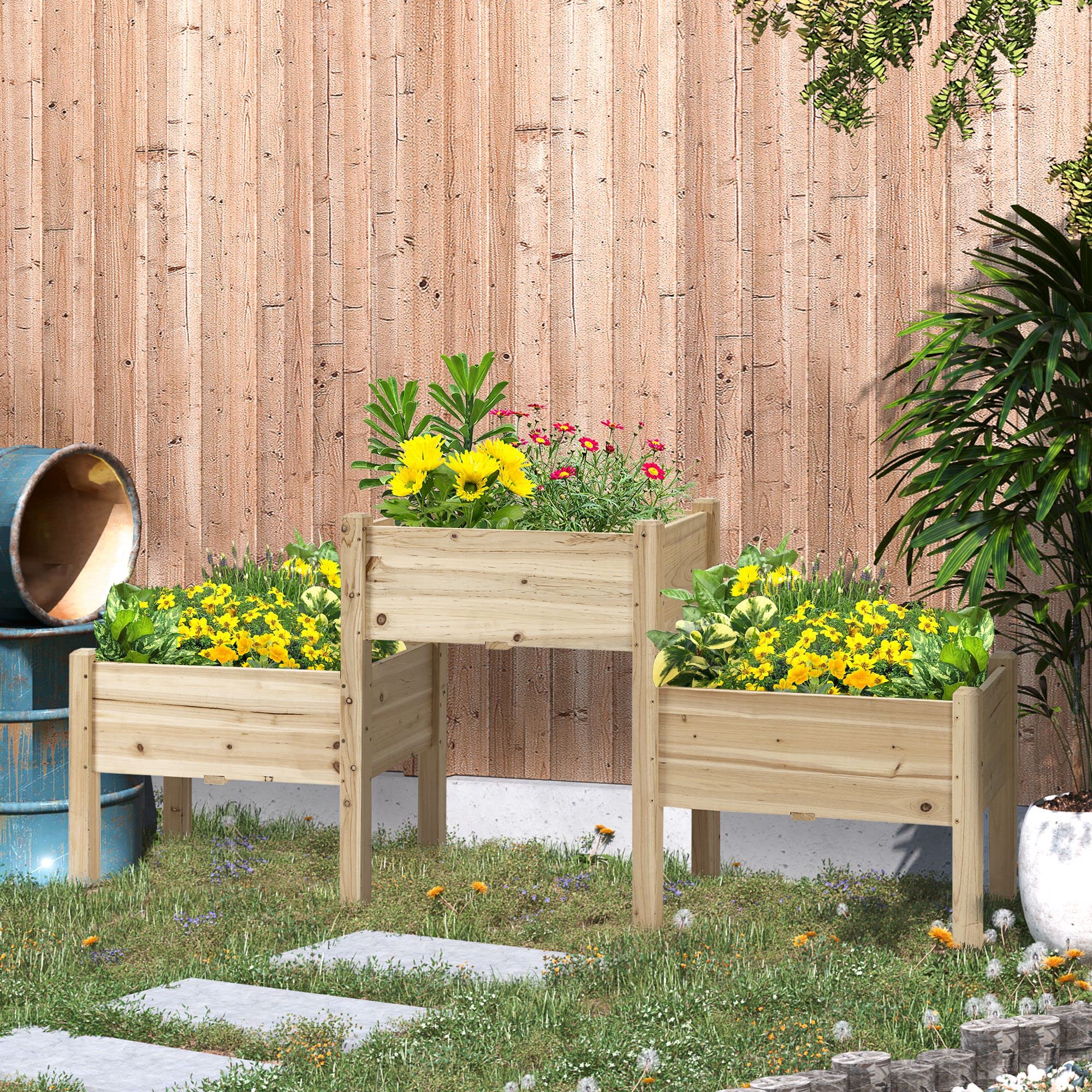Outsunny Jardinière sur Pieds carré Potager 2 étages dim. 184L x 45l x 80H cm Inserts d'irrigation Bois Sapin pré-huilé | Inserts d'Irrigation, Bois Sapin Pré-huilé