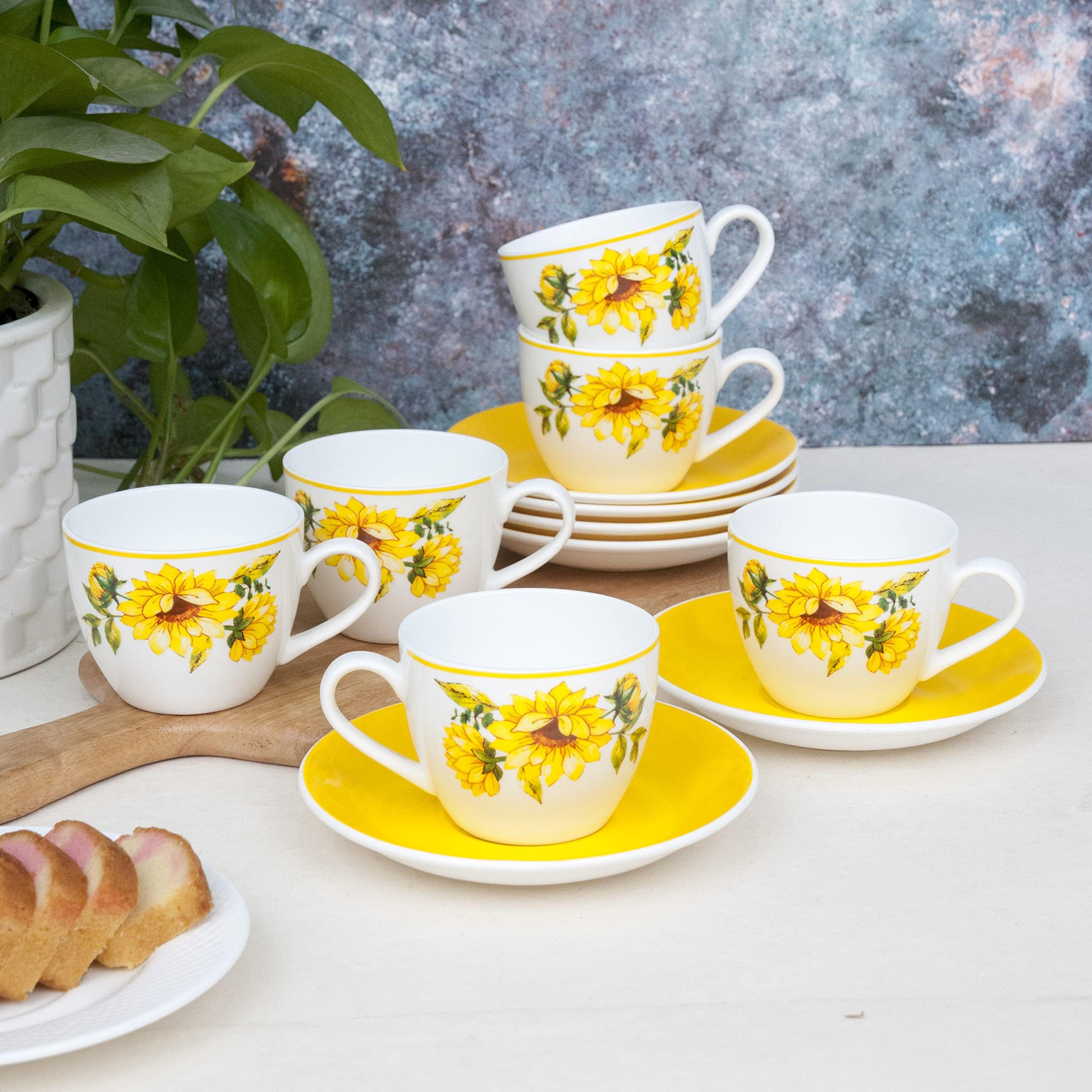 Buy Clay Craft Fine Ceramic Cream Cup & Saucer Set of 12 (6 Cups + 6