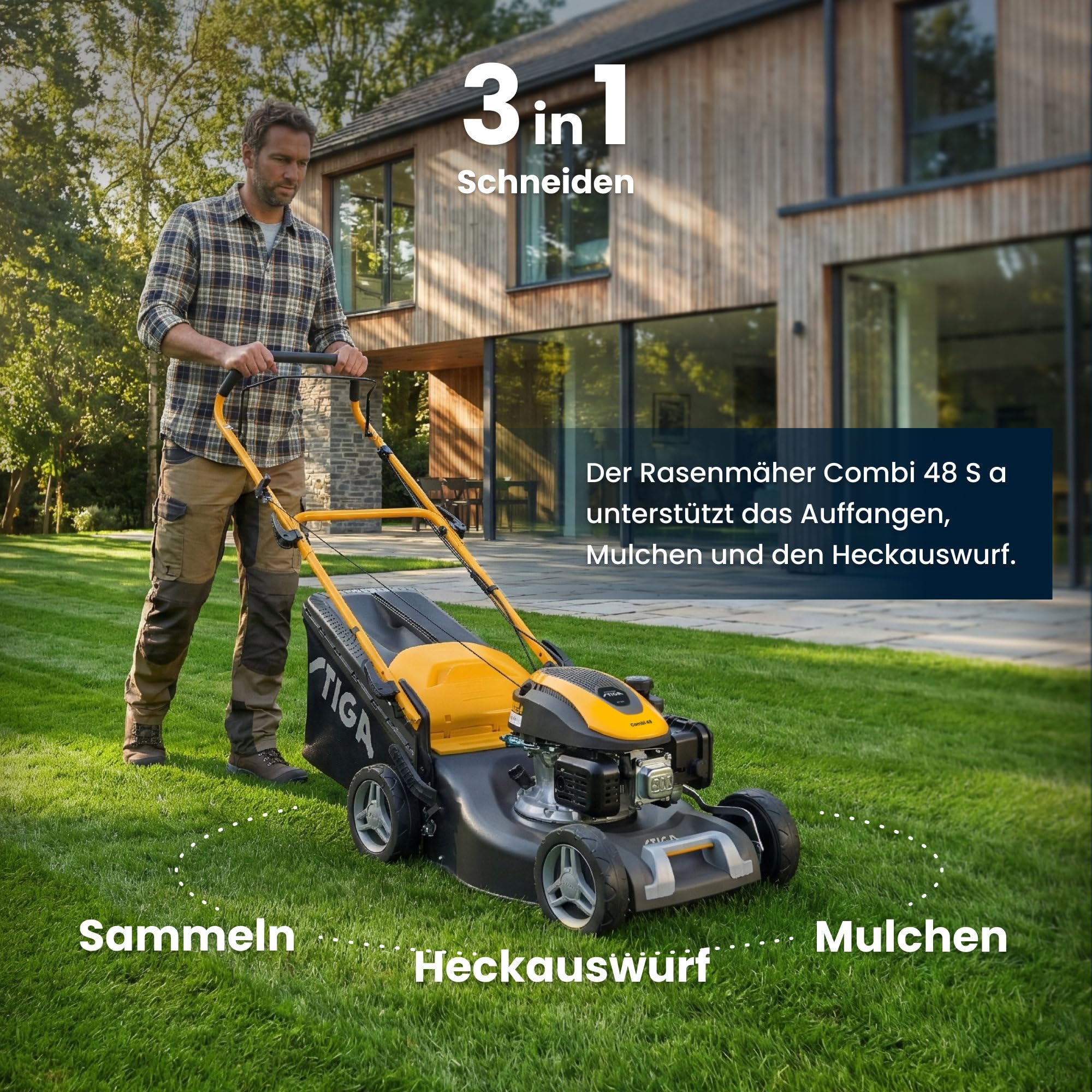 STIGA Combi 48 S a Benzin-Rasenmäher, 139 cm³, 46 cm – 60 L Fangkorb, Selbstfahrend – Rasenflächen bis 100 m²
