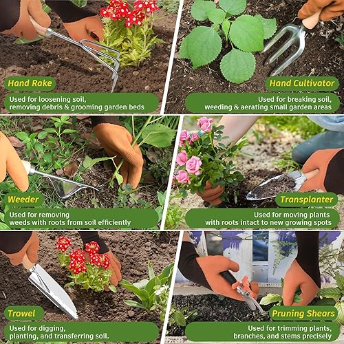 Miniatura 5 de Juego de 22 herramientas de jardinería para mujer, kit de herramientas de mano de jardín resistente, accesorios de jardinería para plantas al aire