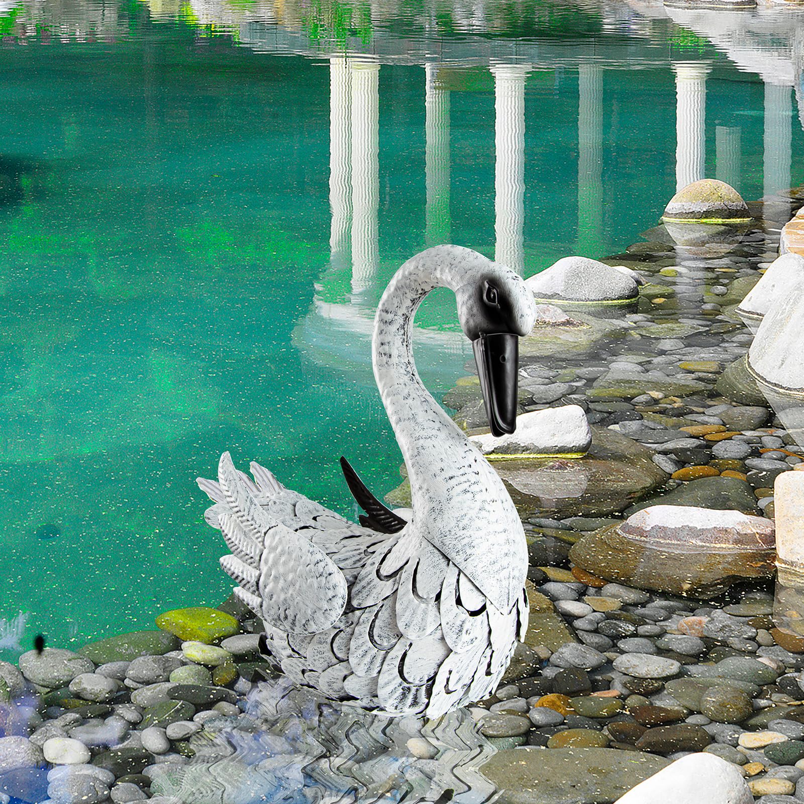 Estatua de jardín en forma de cisne blanco, en metal, decoración exterior para fuente de jardín, piscina, terraza