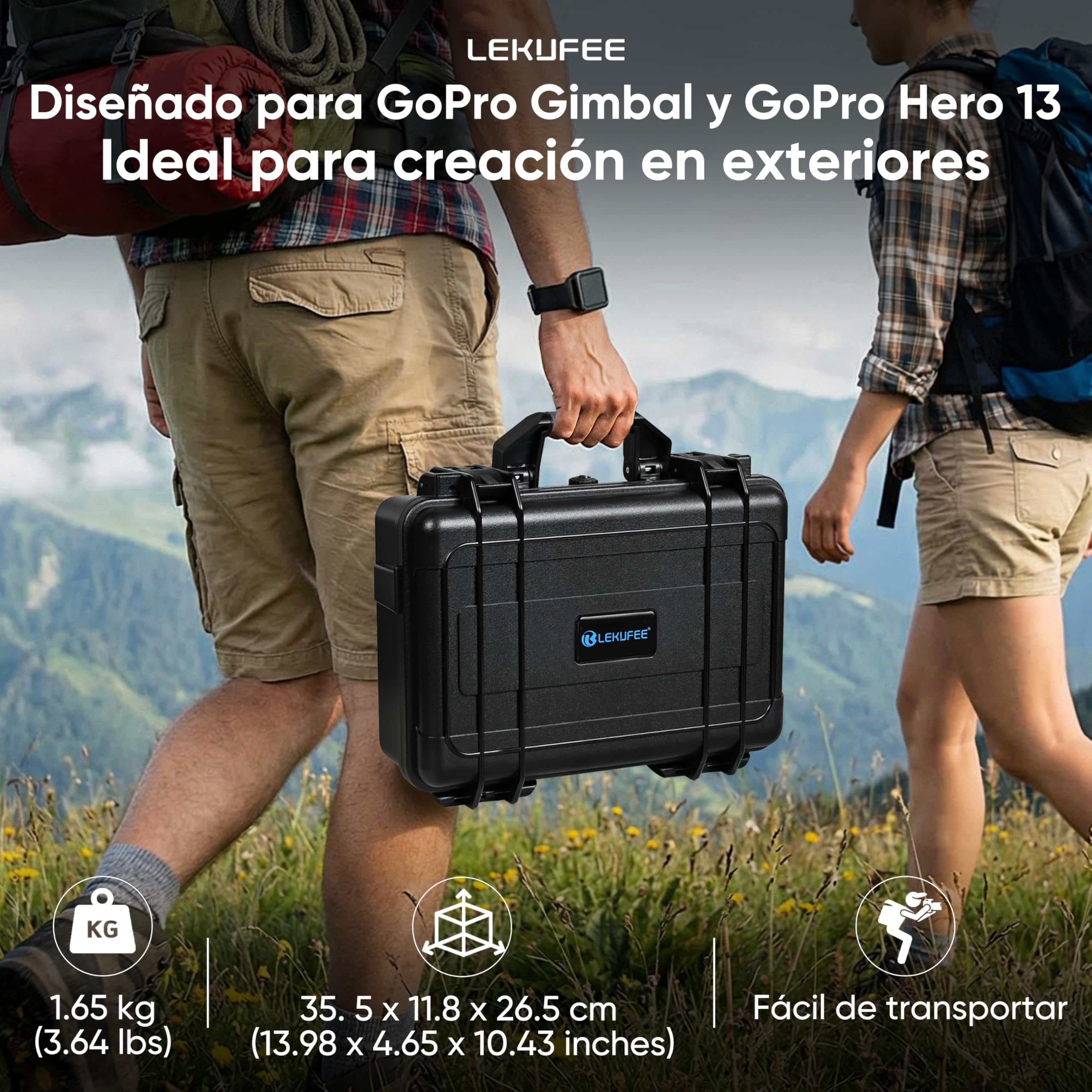 LEKUFEE Maleta Rígido de Transporte Impermeable para GoPro Fluid Pro AI - Estabilizador, cámaras GoPro Hero 13/12/11/10/9, Media Mod y Otros Accesorios (Solo Estuche)