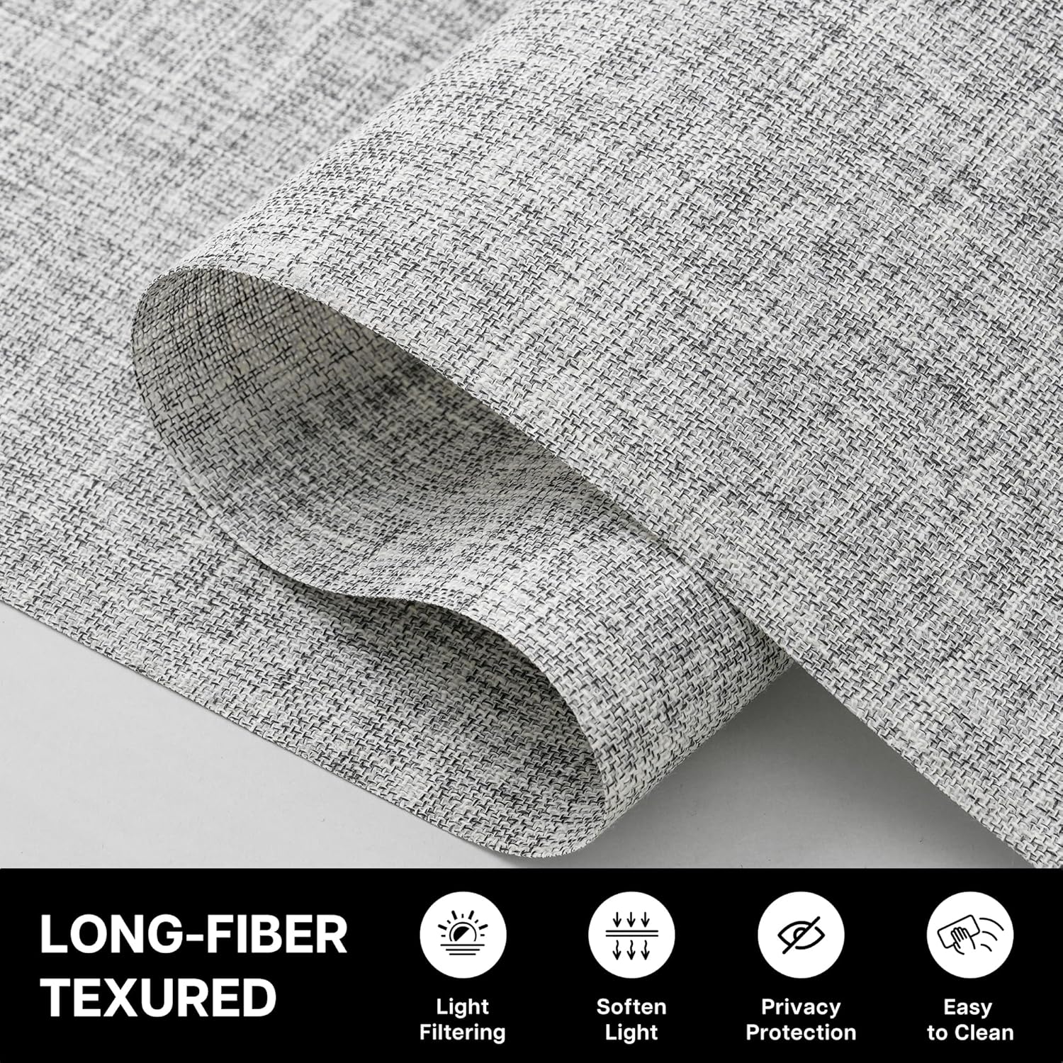 4-Panel Replacement Fabric for Sliding Panel Track Blinds – 23" W x 96" L – Fabric Only – Pre-Attached Hook & Loop Fasteners – Trimmable, No Bottom Rail Included, Light Filtering - Grey