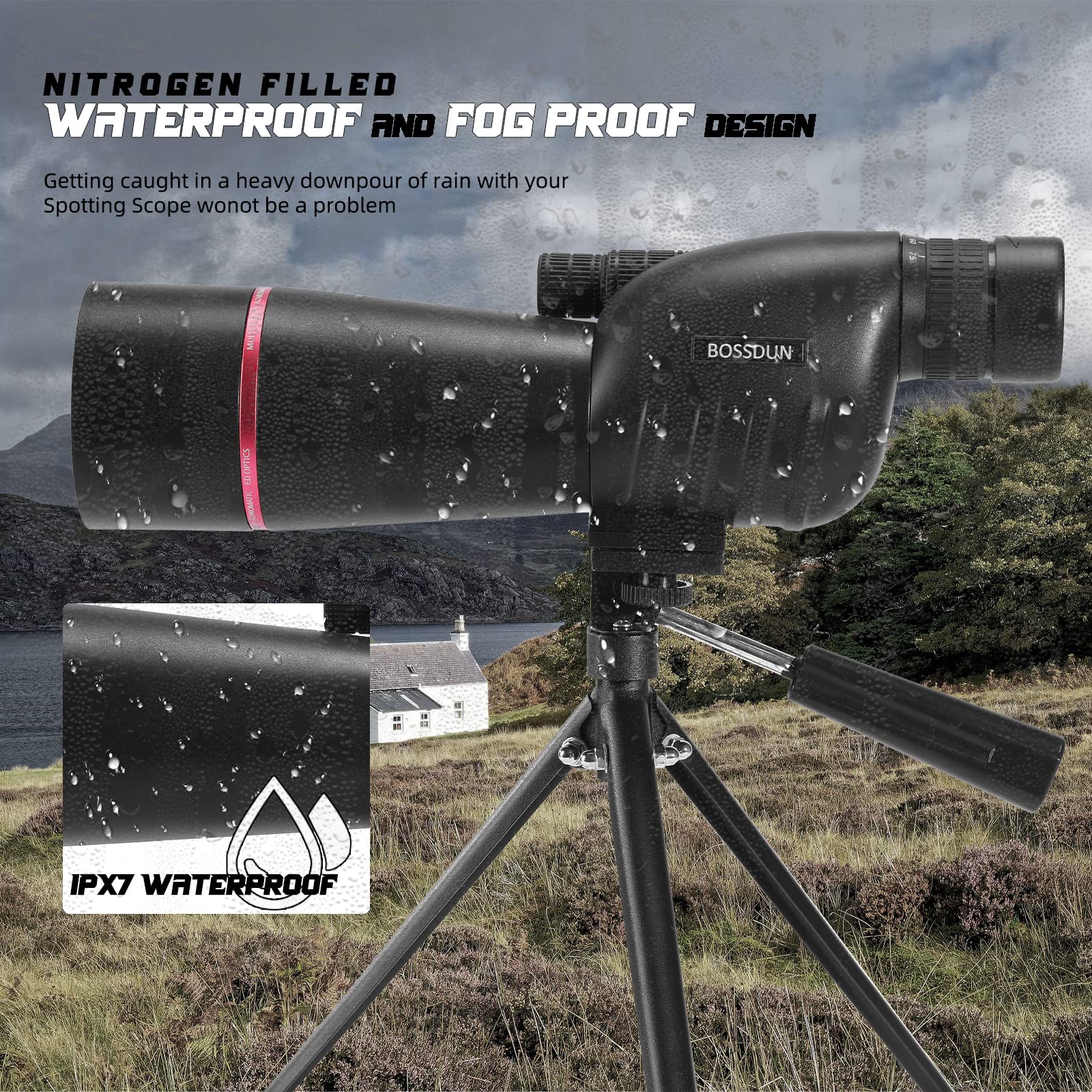 Cannocchiale, Telescopio Ultra HD 25-75X60, doppia messa a fuoco ED, impermeabile Cannocchiale FMC Lens-BAK4 Prism con custodia per il trasporto Treppiede per il tiro al bersaglio Caccia Bird Watching