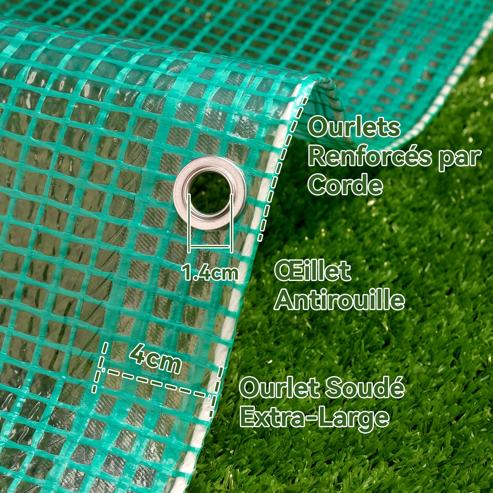Telone Rinforzato con Occhielli in Metallo, Impermeabile e Antistrappo per Esterno, Giardino e Terrazzo 165g/m² Verde Trasparente 2x10 m