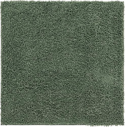 Miniatura 9 de Unique Loom Davos Shag Collection - Alfombra de área, color liso (3 pies 3 pulgadas, cuadrado, salvia)