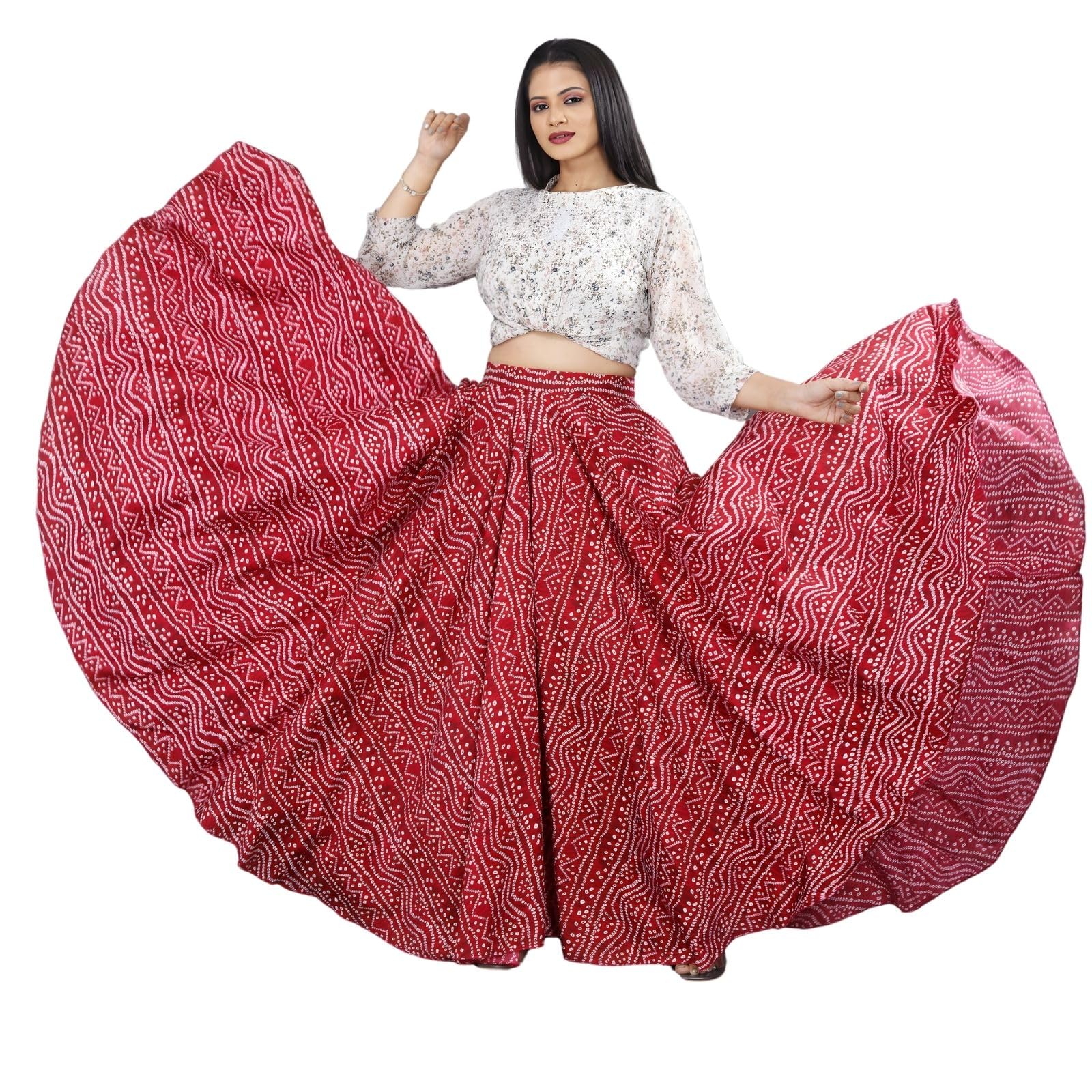 Women's American Crepe Blooming Flared Long for Traditional Stitched A-line Flare Skirt for Girls with 12 Meter Flare 40inch Height-image-16