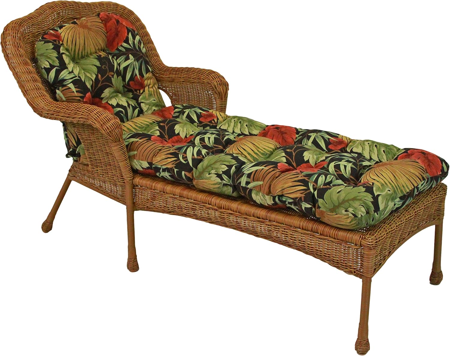 Blazing Needles U-Shaped Outdoor Patterned Spun Polyester Tufted Chaise Lounge Cushion, 74" x 19", Tropique Raven