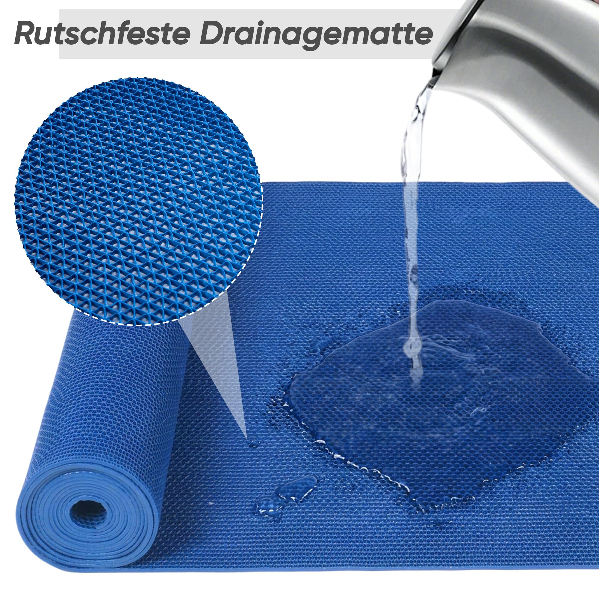 Alfombrilla de drenaje por metros, 500 x 90 cm, antideslizante, 5,5 mm | Alfombrilla antideslizante de drenaje de PVC, para baño, cocina, piscina, color azul