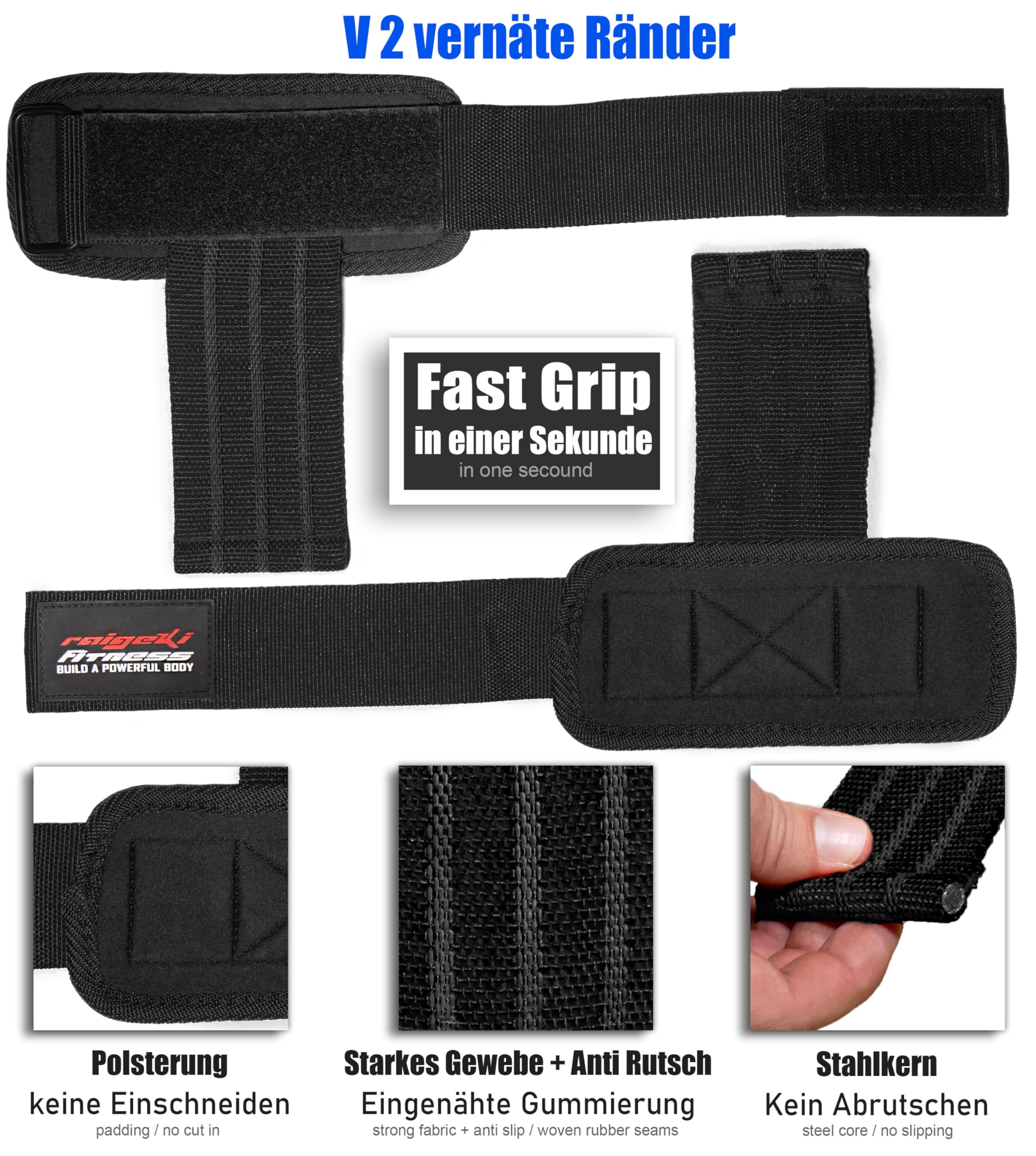 Fast Grip Zughilfen Krafttraining (+Trainingspläne) Profi Schnellverschluss mit Metall-Bolzen für Powerlifting, Crossfit & Fitness - Lifting Straps für Frauen und Männer