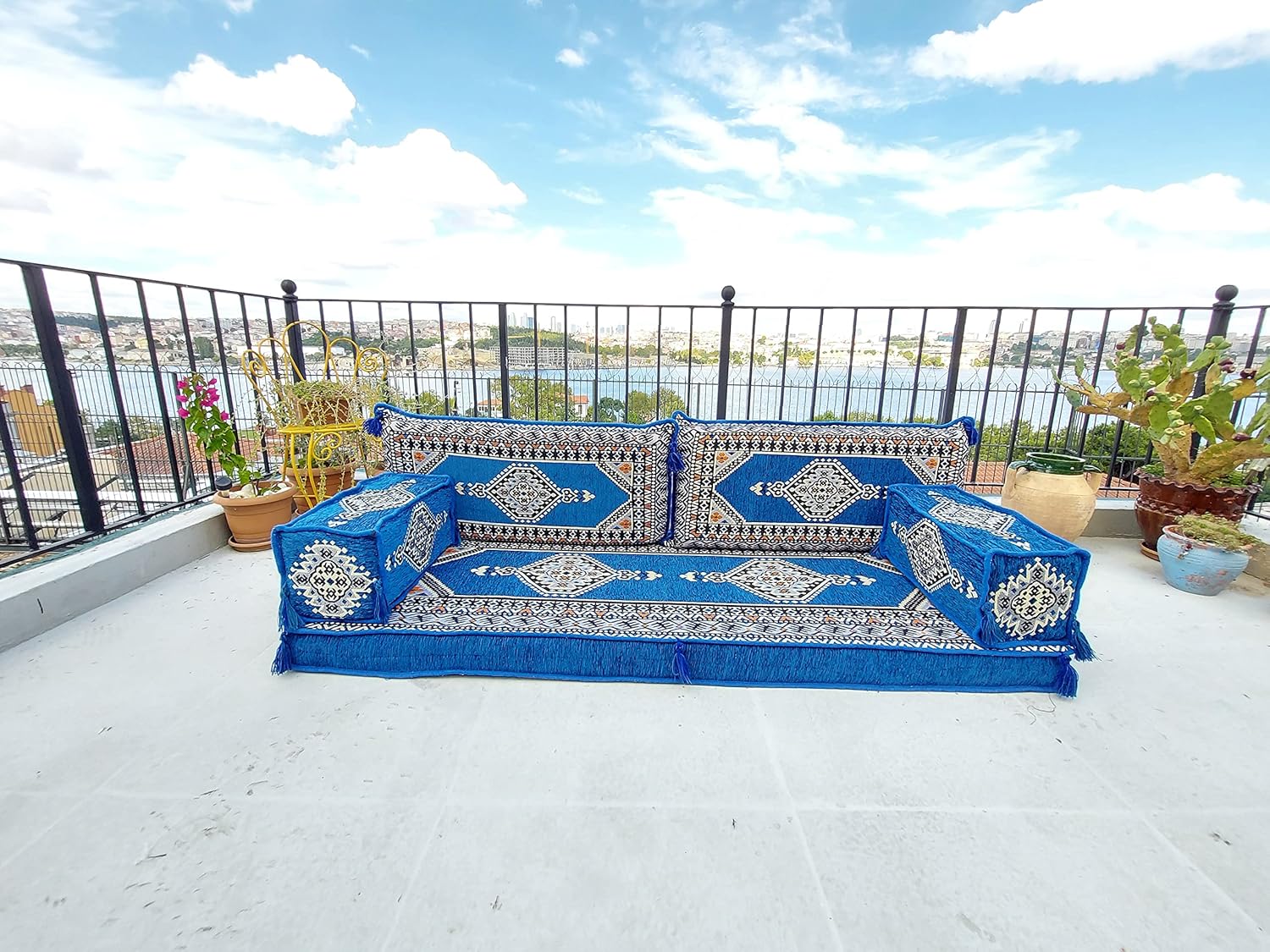 arabicsofa U Shaped Arabic Sofa Set – Royal Blue Modular Floor Seating for Guest Room