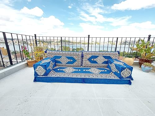 Miniatura 2 de arabicsofa Juego de sofá árabe en forma de U - Asiento modular azul real para habitación de invitados