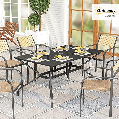 Miniatura 2 de Outsunny Mesa de comedor rectangular para 6 personas, mesa rectangular de acero con agujero para paraguas, marco de acero para jardín, balcón, color